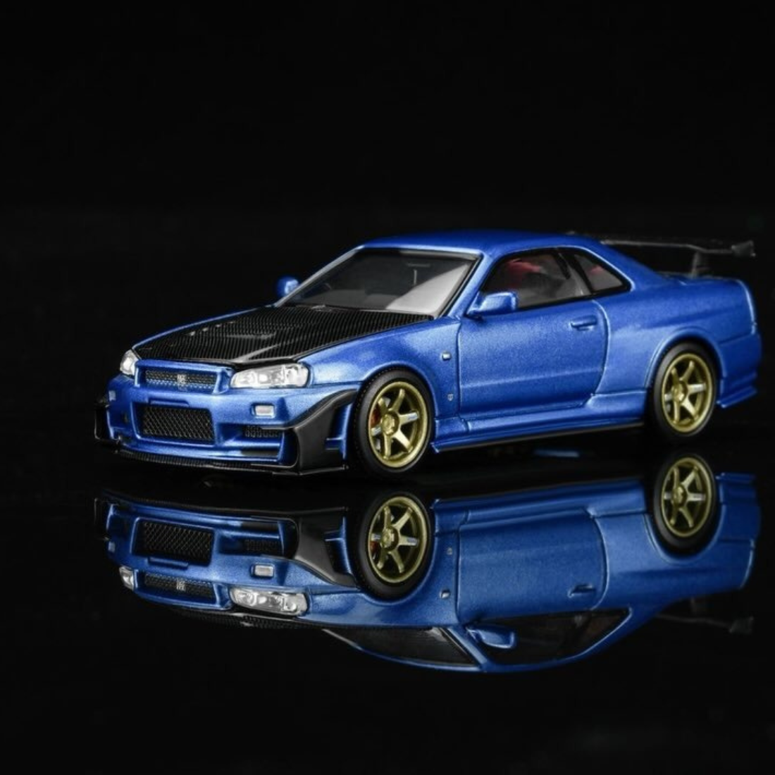 Premium scale diecast model car – *PRE-ORDER* Nissan Skyline GT-R (R34) Customized W/GT Aero Kit, 1:64 Scale (Bayside Blue) Collectible