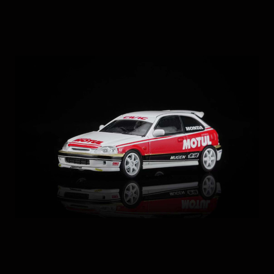 *PRE-ORDER* Honda Civic TYPE R (EK9) Customized Motul Livery Magnetic Engine Hood-Removable, 1:64 Scale (White)