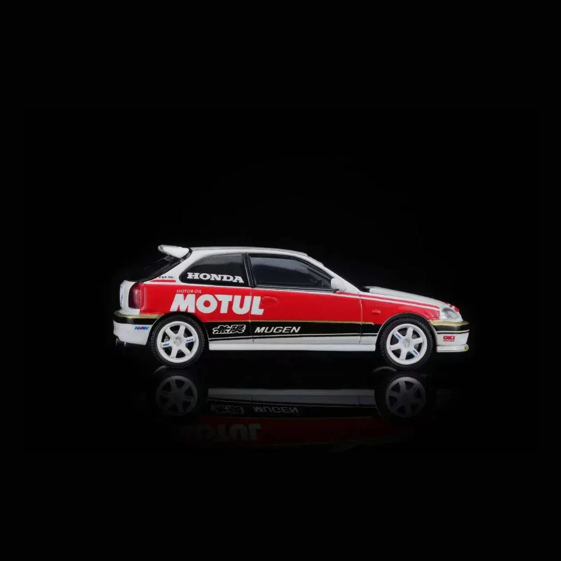 Premium scale diecast model car – *PRE-ORDER* Honda Civic TYPE R (EK9) Customized Motul Livery Magnetic Engine Hood-Removable, 1:64 Scale (White) Collectible