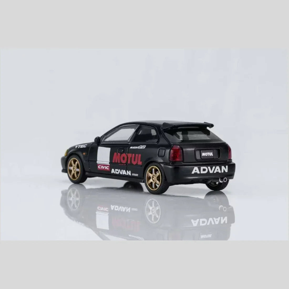 Premium scale diecast model car – *PRE-ORDER* Honda Civic TYPE R (EK9) No Good Racing Motul Magnetic Engine Hood-Removable (Matt Black with Yellow Head Lights), 1:64 Scale Collectible