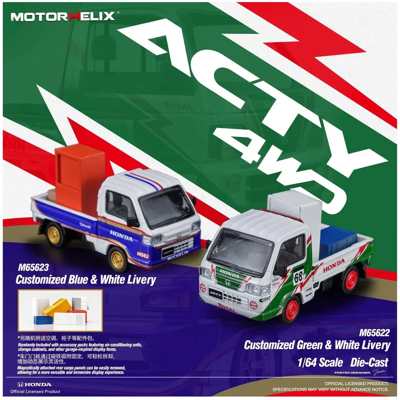 Premium scale diecast model car – *PRE-ORDER* Honda ACTY 4WD Customized Blue & White Livery with Accessories, 1:64 Scale Collectible