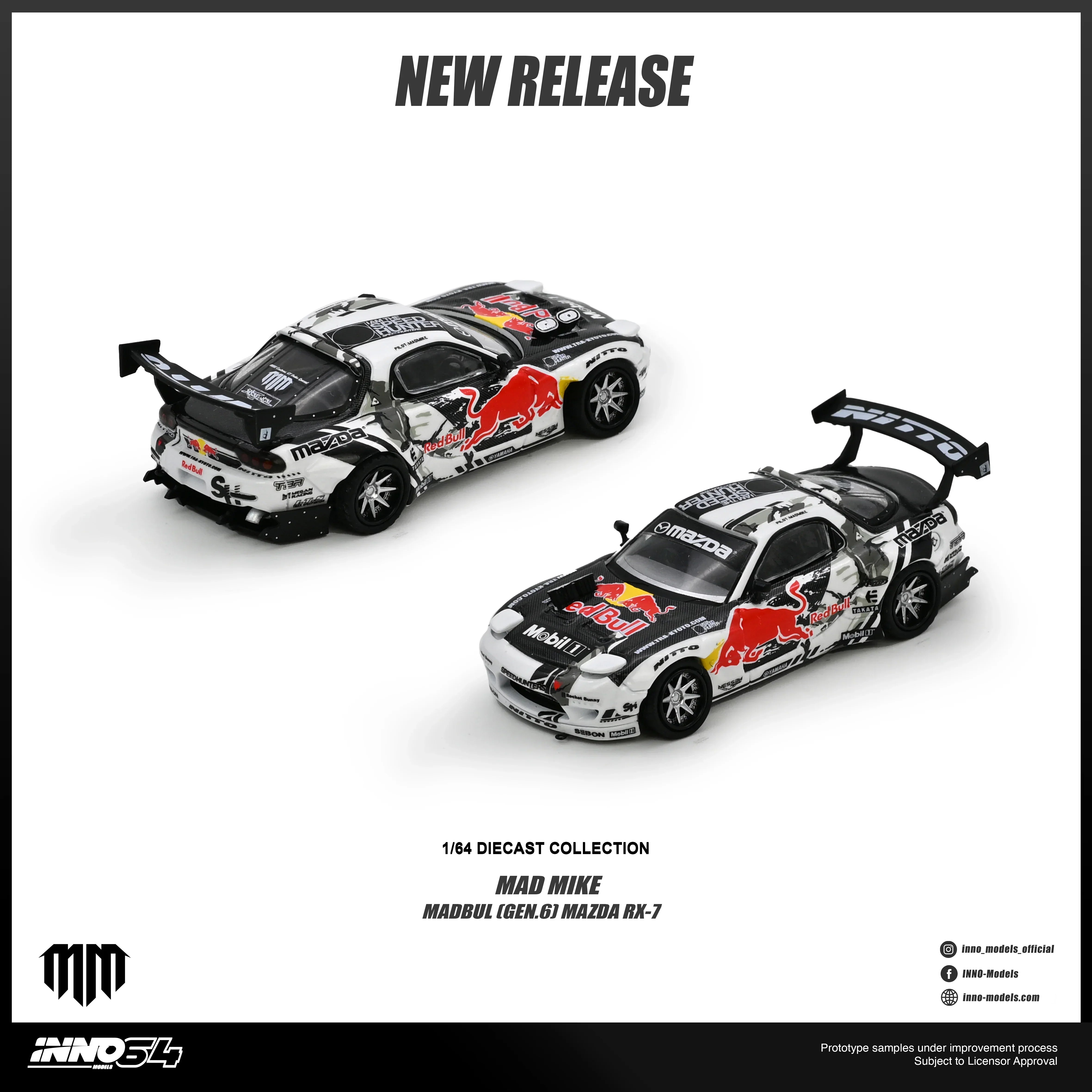 Premium scale diecast model car – *PRE-ORDER* " Mazda RX-7 MAD MIKE "MADBUL Gen6", 1:64 Scale Collectible