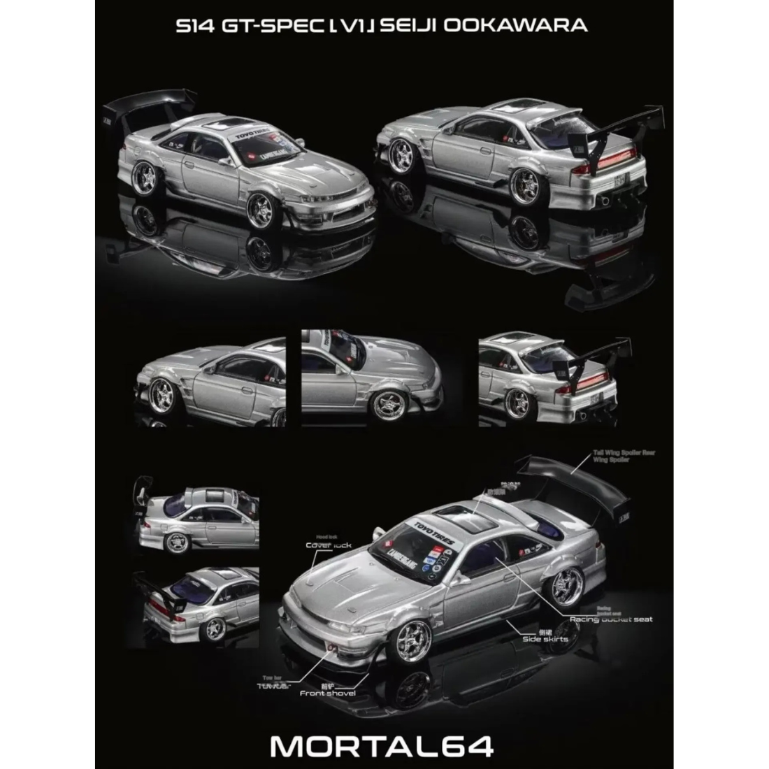 *PRE-ORDER* Silvia S14 V1 Cambergang 1.0 Silver (Limited to 1999pcs), 1:64 Scale