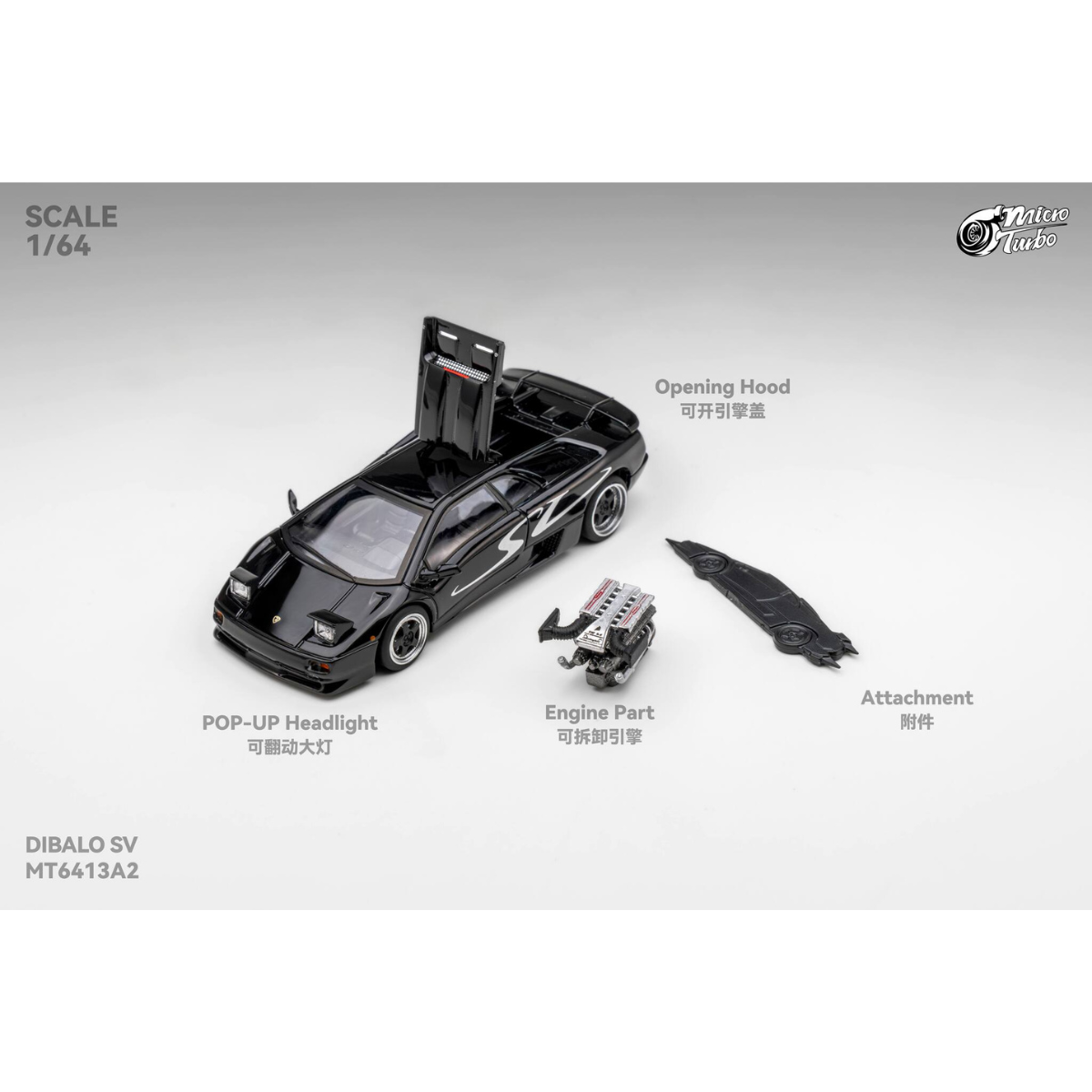 *PRE-ORDER* Custom Lamborghini Diablo SV, 1:64 Scale (Metallic Black)
