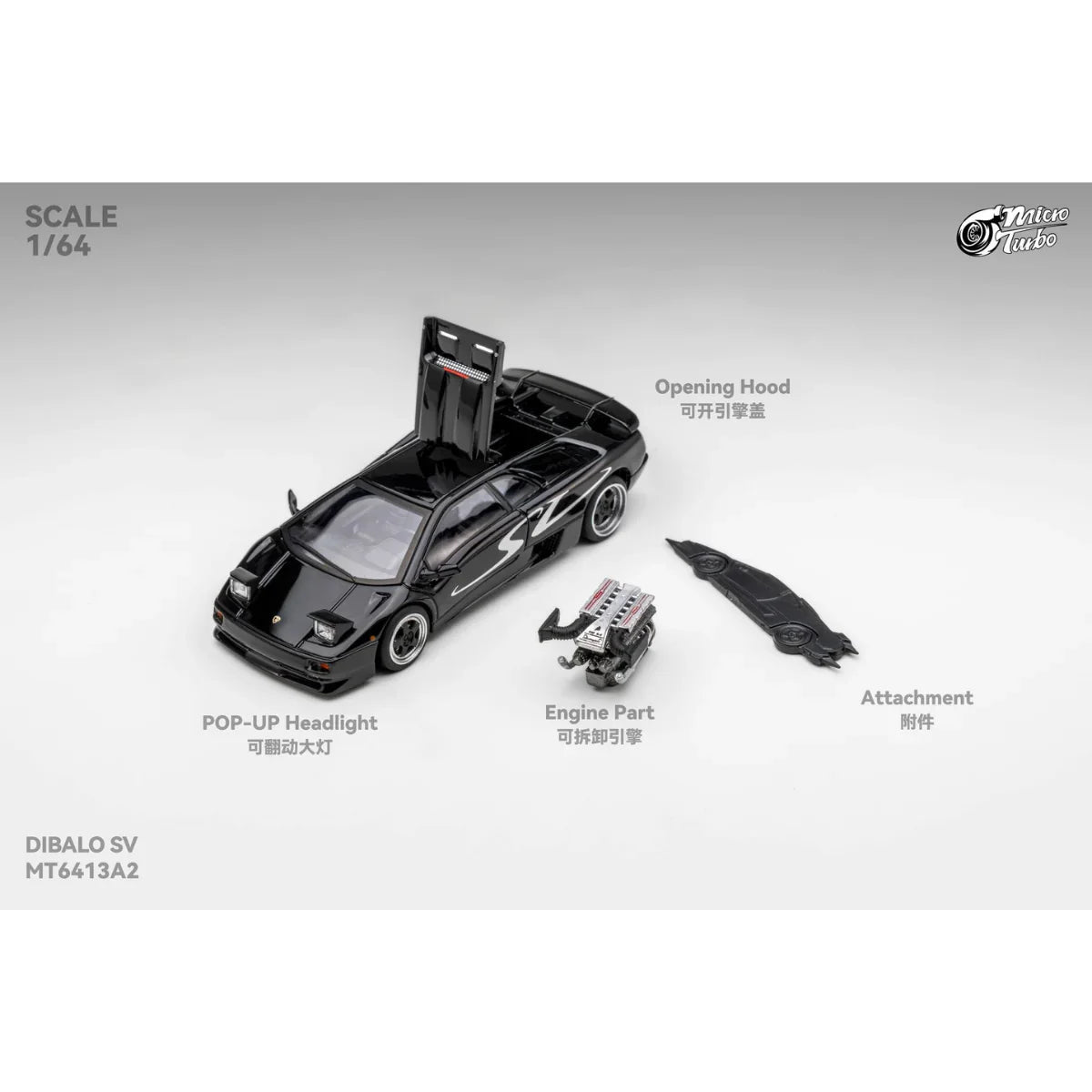 *PRE-ORDER* Custom Lamborghini Diablo SV, 1:64 Scale (Metallic Black)