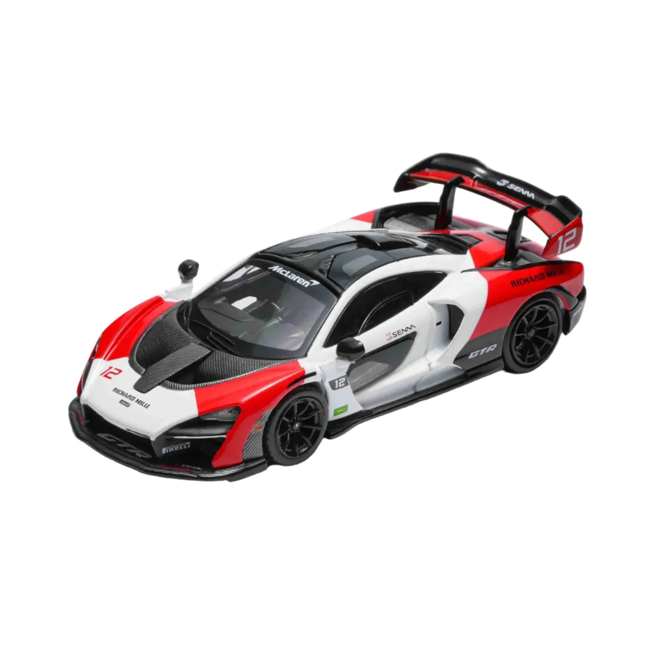 Premium scale diecast model car – McLaren Senna, 1:64 Scale (White - Red) Collectible