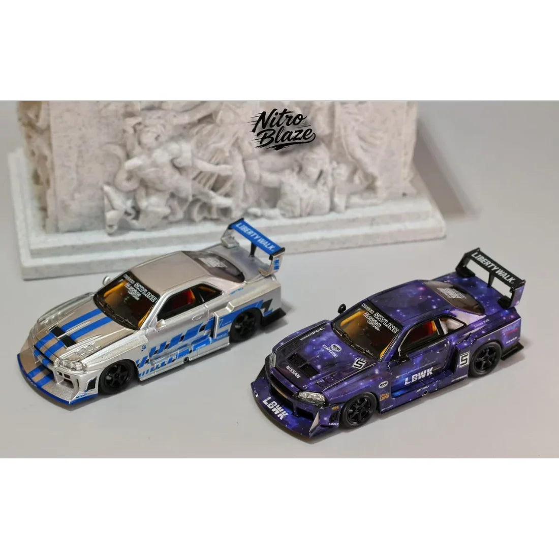 *PRE-ORDER* Skyline ER34, LB-Super Silhourte Wide Body (Removable Hood & 1 Transparent Hood Included) Silver Swirl, 1:64 Scale