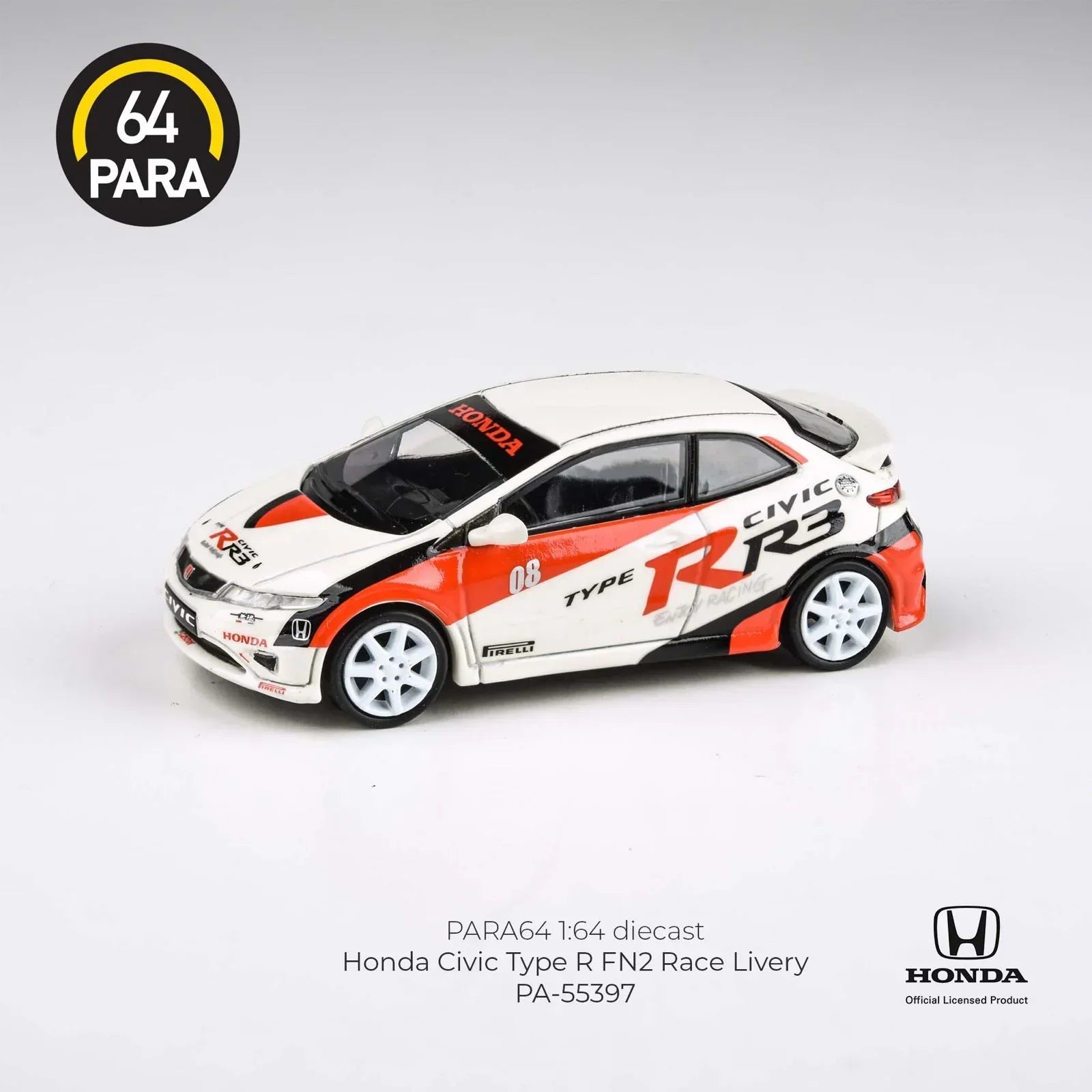 Premium scale diecast model car – Honda Civic Type R FN2 Race Livery 2007, 1:64 Scale (White) Collectible