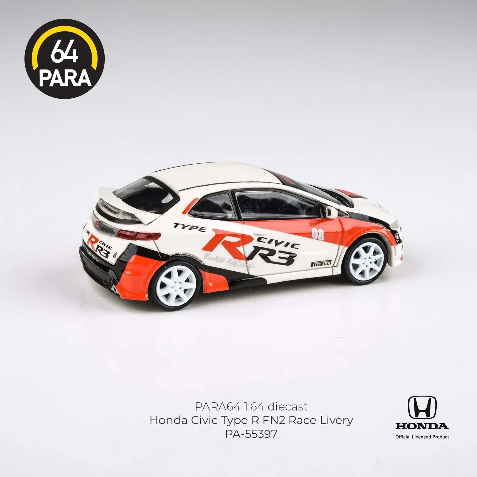 Premium scale diecast model car – Honda Civic Type R FN2 Race Livery 2007, 1:64 Scale (White) Collectible
