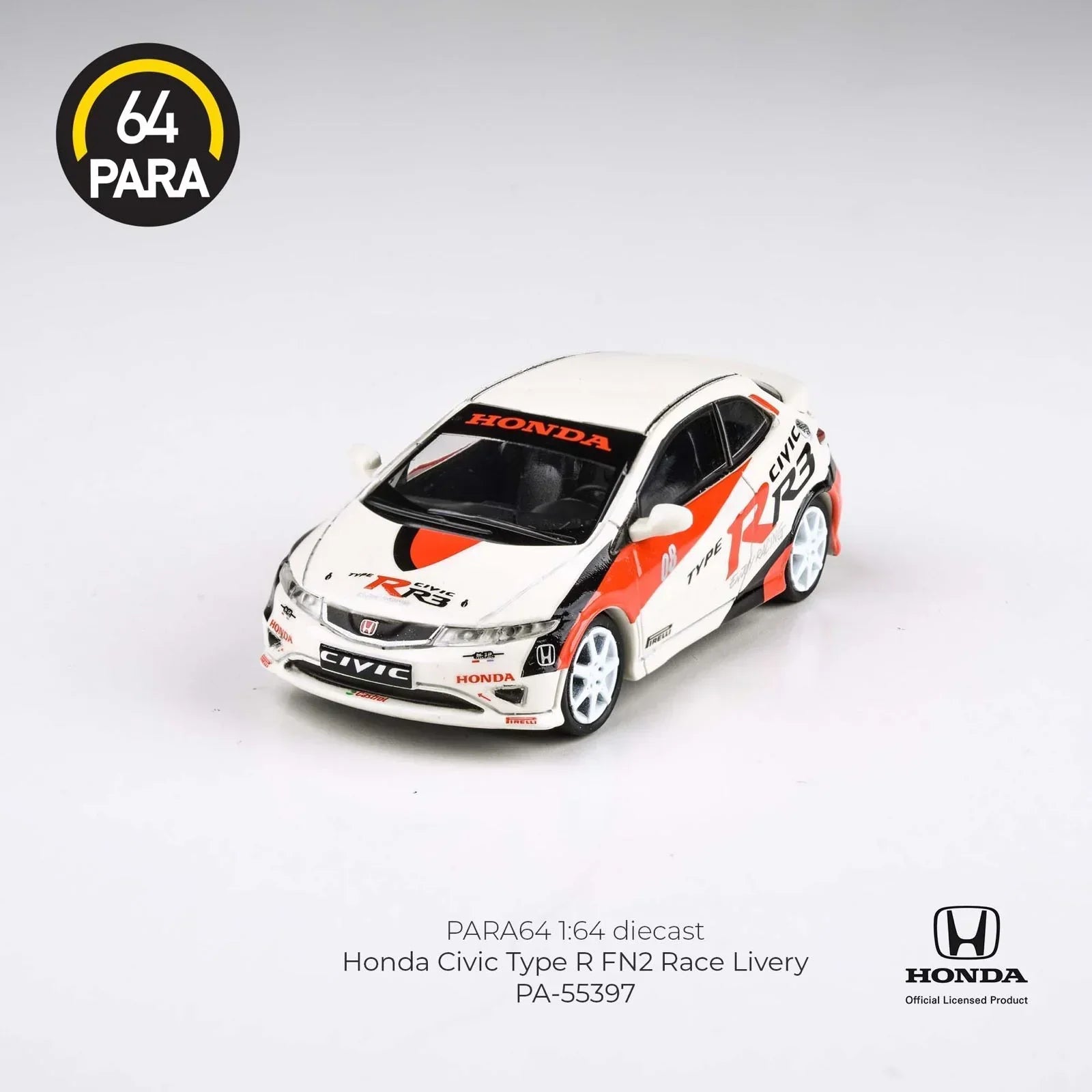 Premium scale diecast model car – Honda Civic Type R FN2 Race Livery 2007, 1:64 Scale (White) Collectible