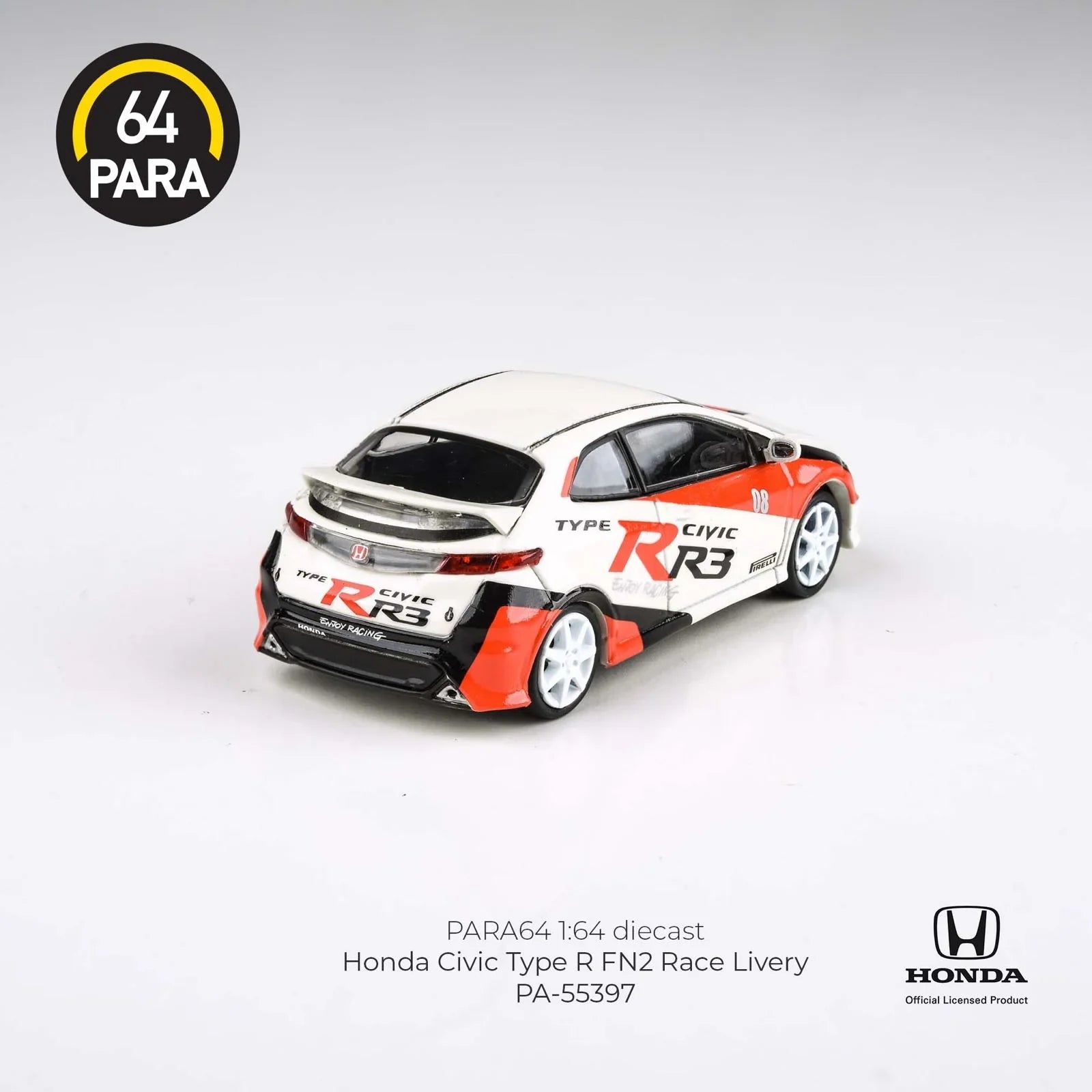 Premium scale diecast model car – Honda Civic Type R FN2 Race Livery 2007, 1:64 Scale (White) Collectible