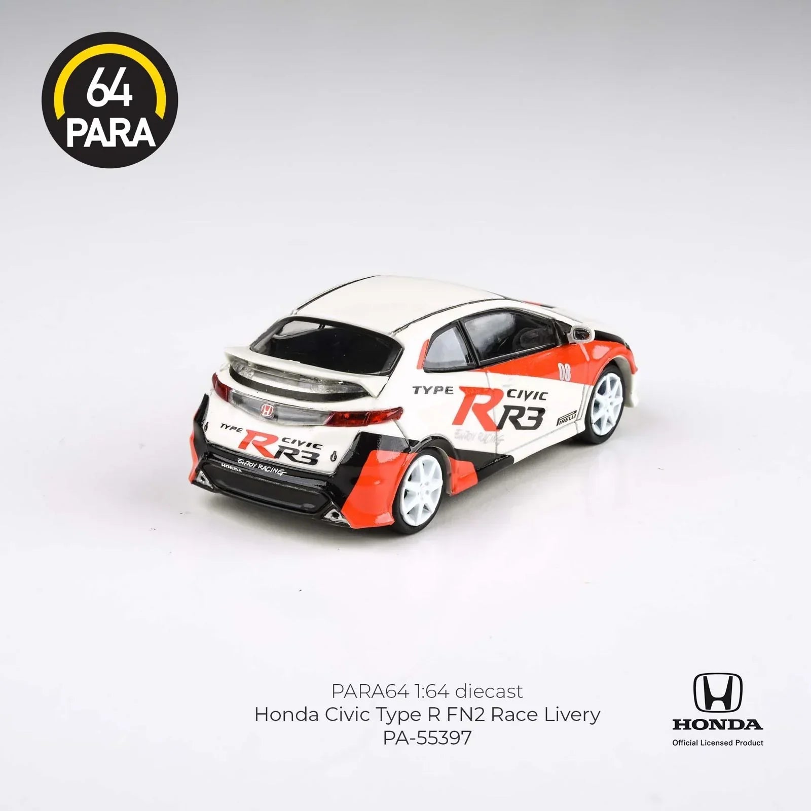 Premium scale diecast model car – Honda Civic Type R FN2 Race Livery 2007, 1:64 Scale (White) Collectible