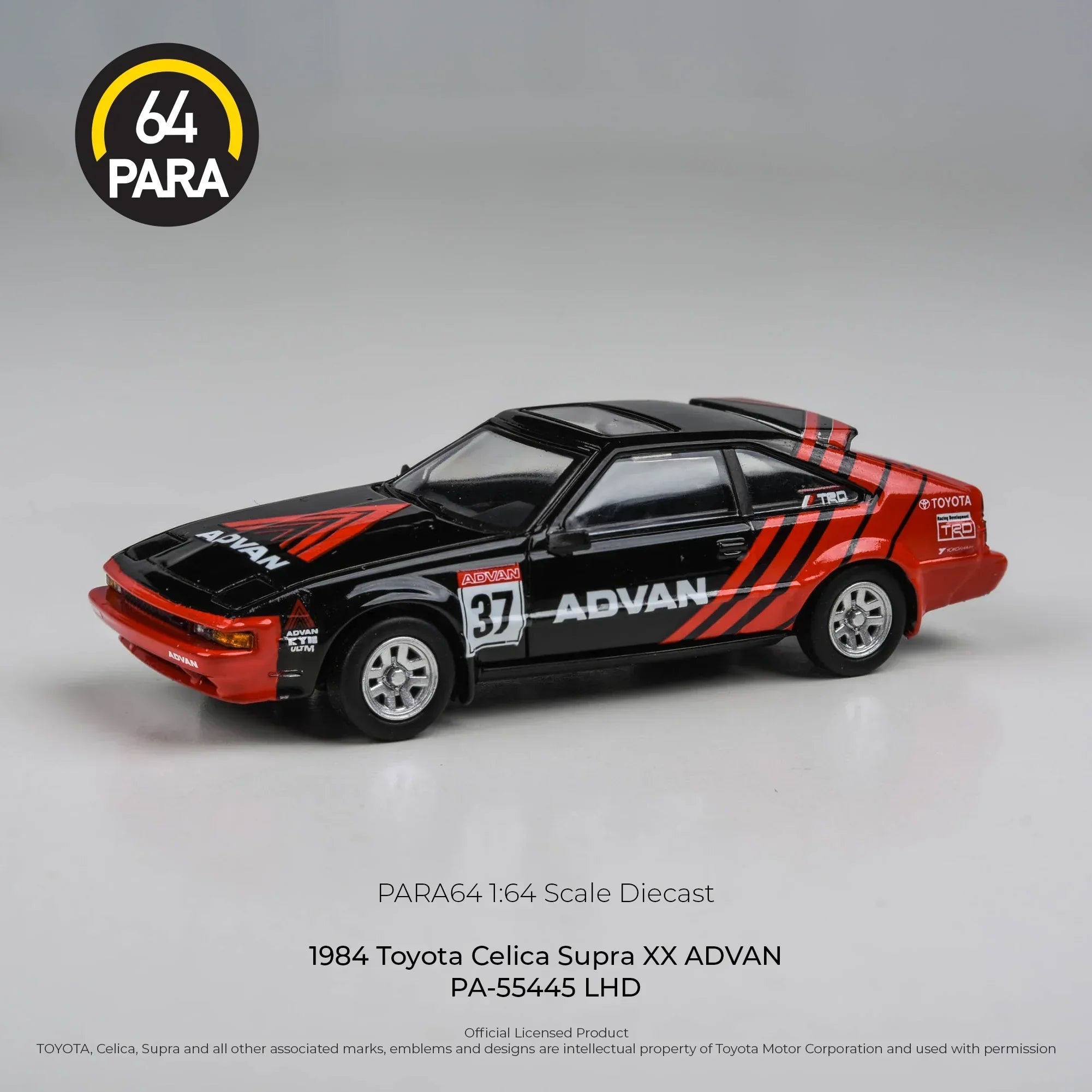 Premium scale diecast model car – Toyota Celica Supra ADVAN 1984, 1:64 Scale (Black) Collectible