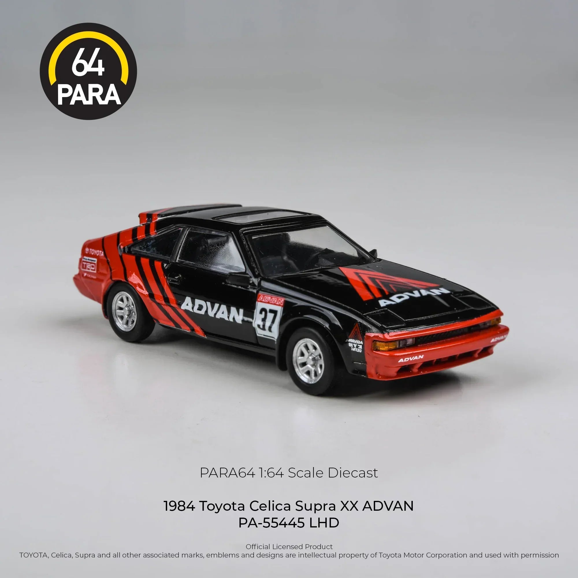 Premium scale diecast model car – Toyota Celica Supra ADVAN 1984, 1:64 Scale (Black) Collectible