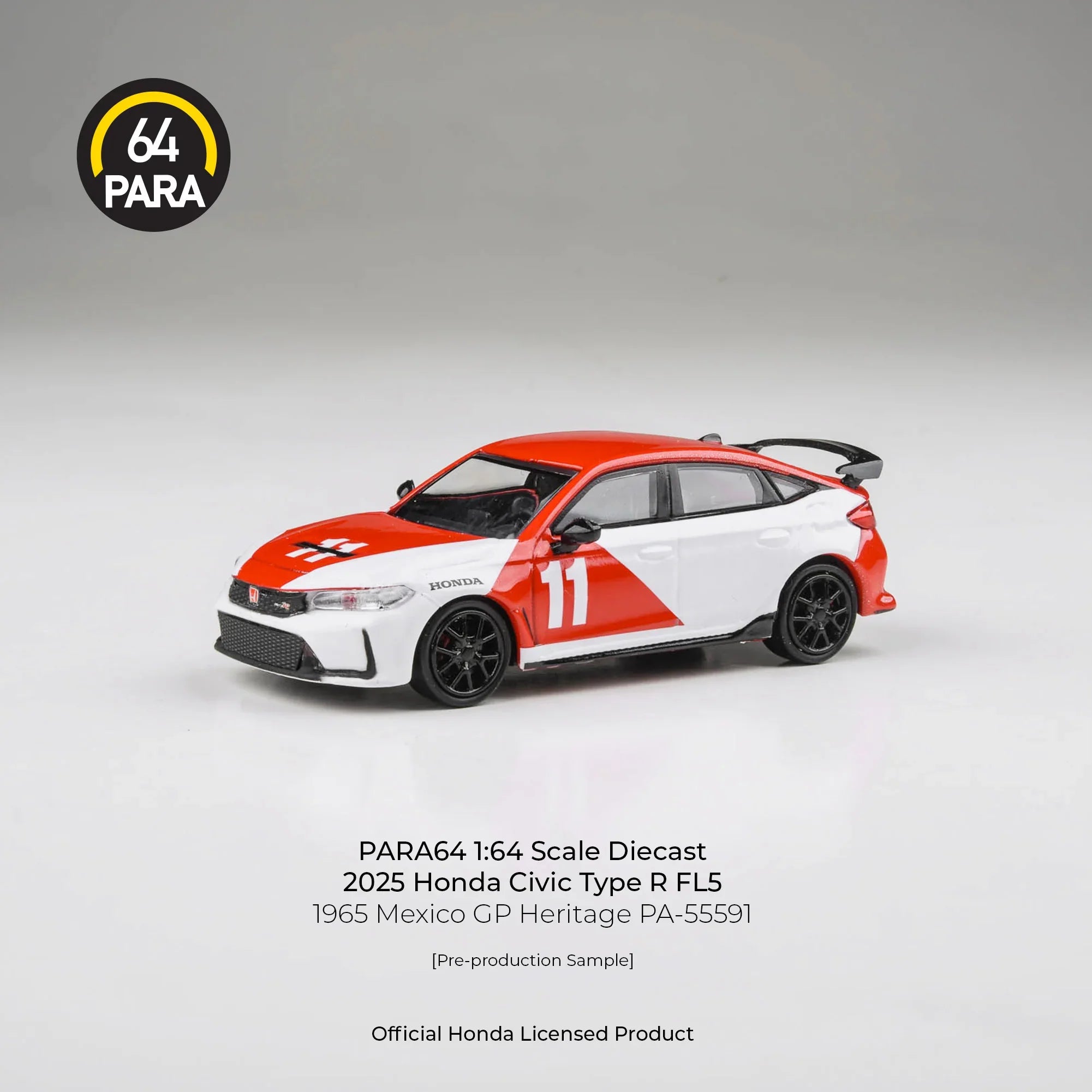 Premium scale diecast model car – Honda Civic Type R FL5 1965 Mexico GP Heritage, 1:64 Scale (White & Red) Collectible