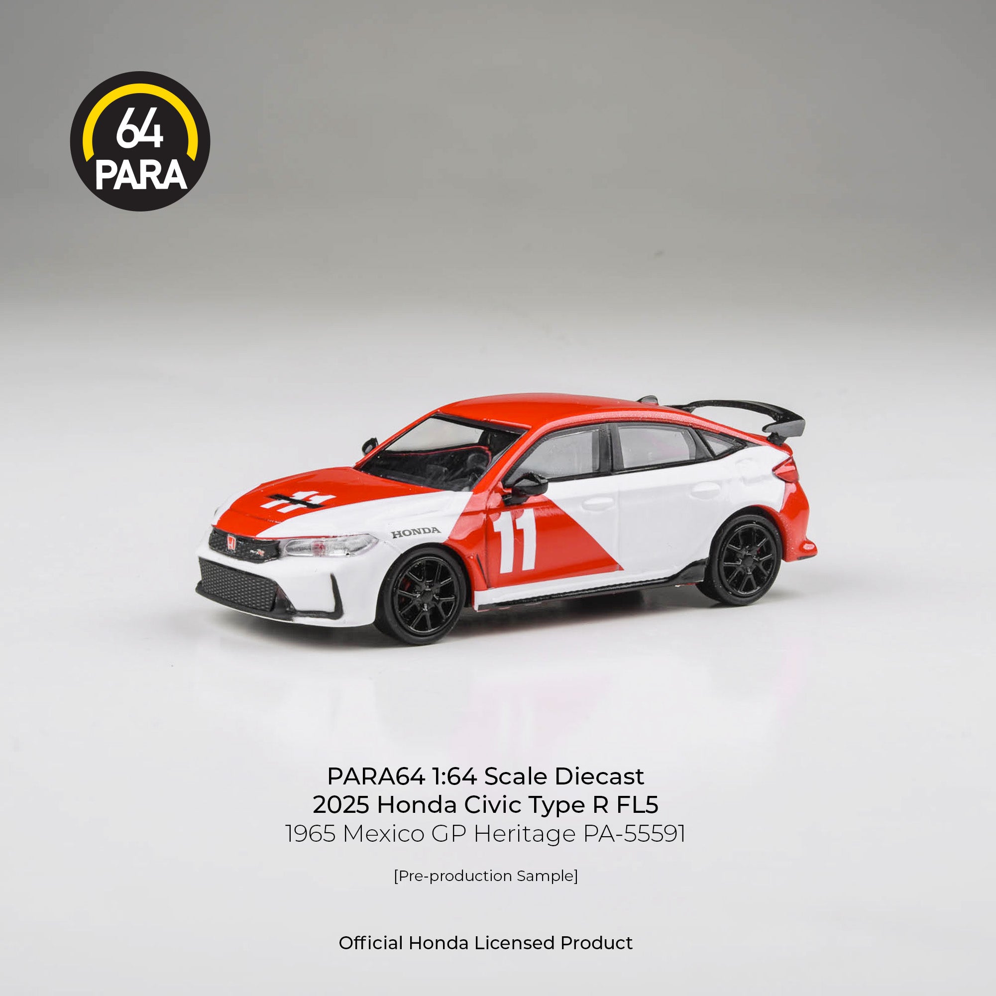 Premium scale diecast model car – Honda Civic Type R FL5 1965 Mexico GP Heritage, 1:64 Scale (White & Red) Collectible