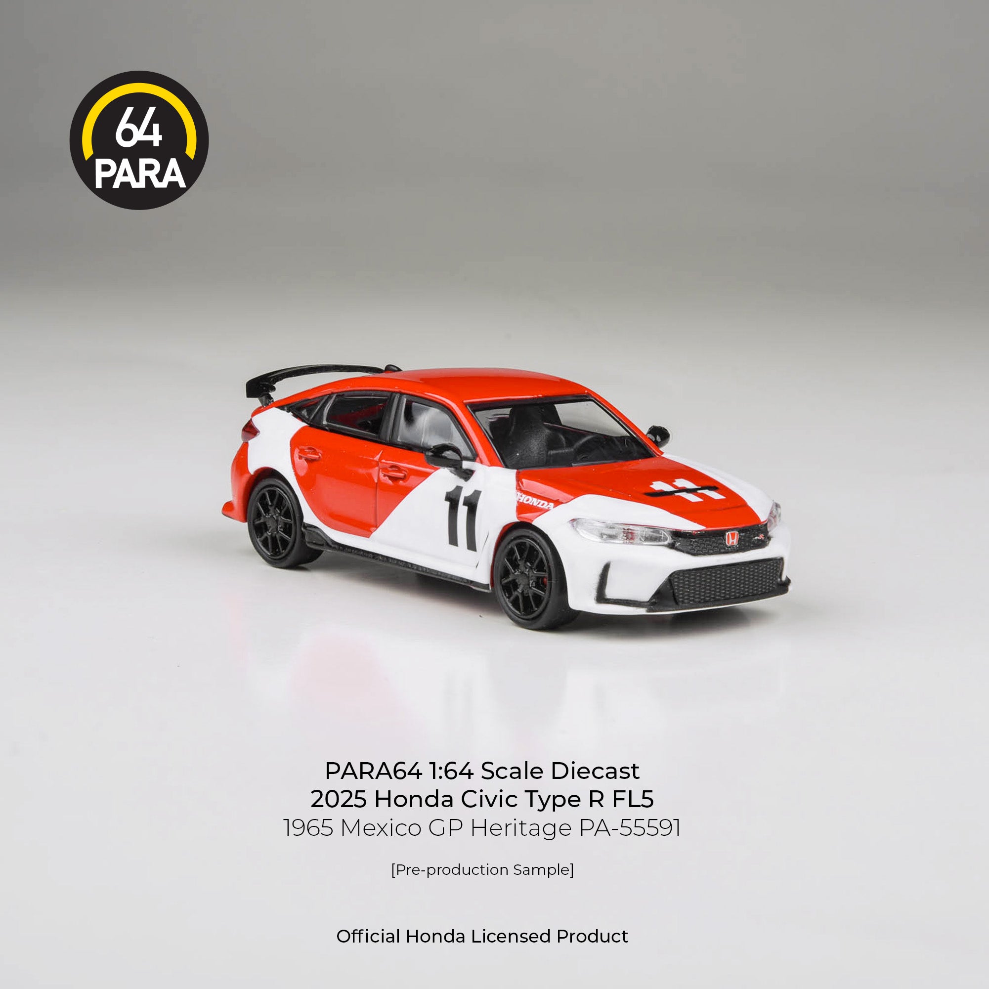 Premium scale diecast model car – Honda Civic Type R FL5 1965 Mexico GP Heritage, 1:64 Scale (White & Red) Collectible