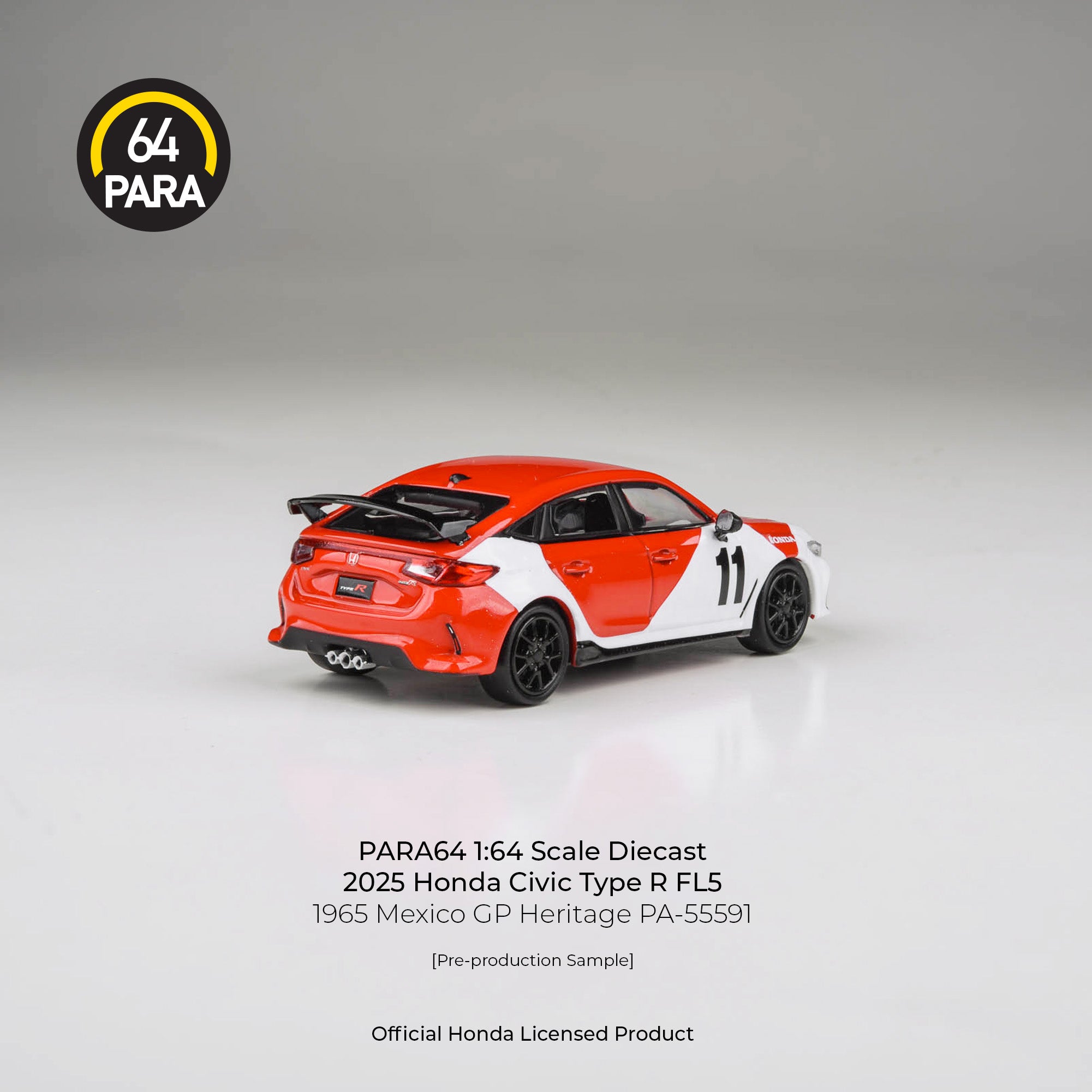 Premium scale diecast model car – Honda Civic Type R FL5 1965 Mexico GP Heritage, 1:64 Scale (White & Red) Collectible