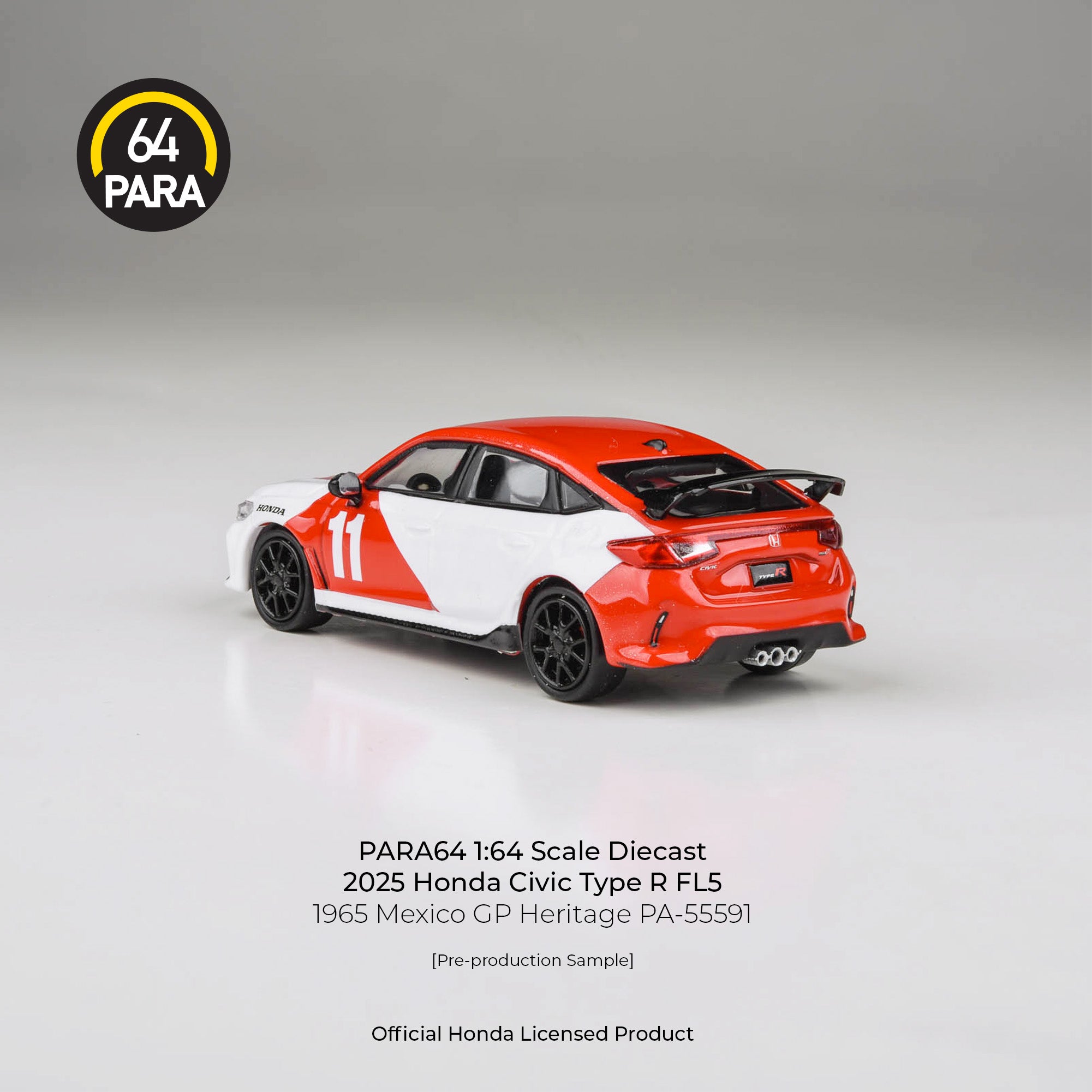 Premium scale diecast model car – Honda Civic Type R FL5 1965 Mexico GP Heritage, 1:64 Scale (White & Red) Collectible
