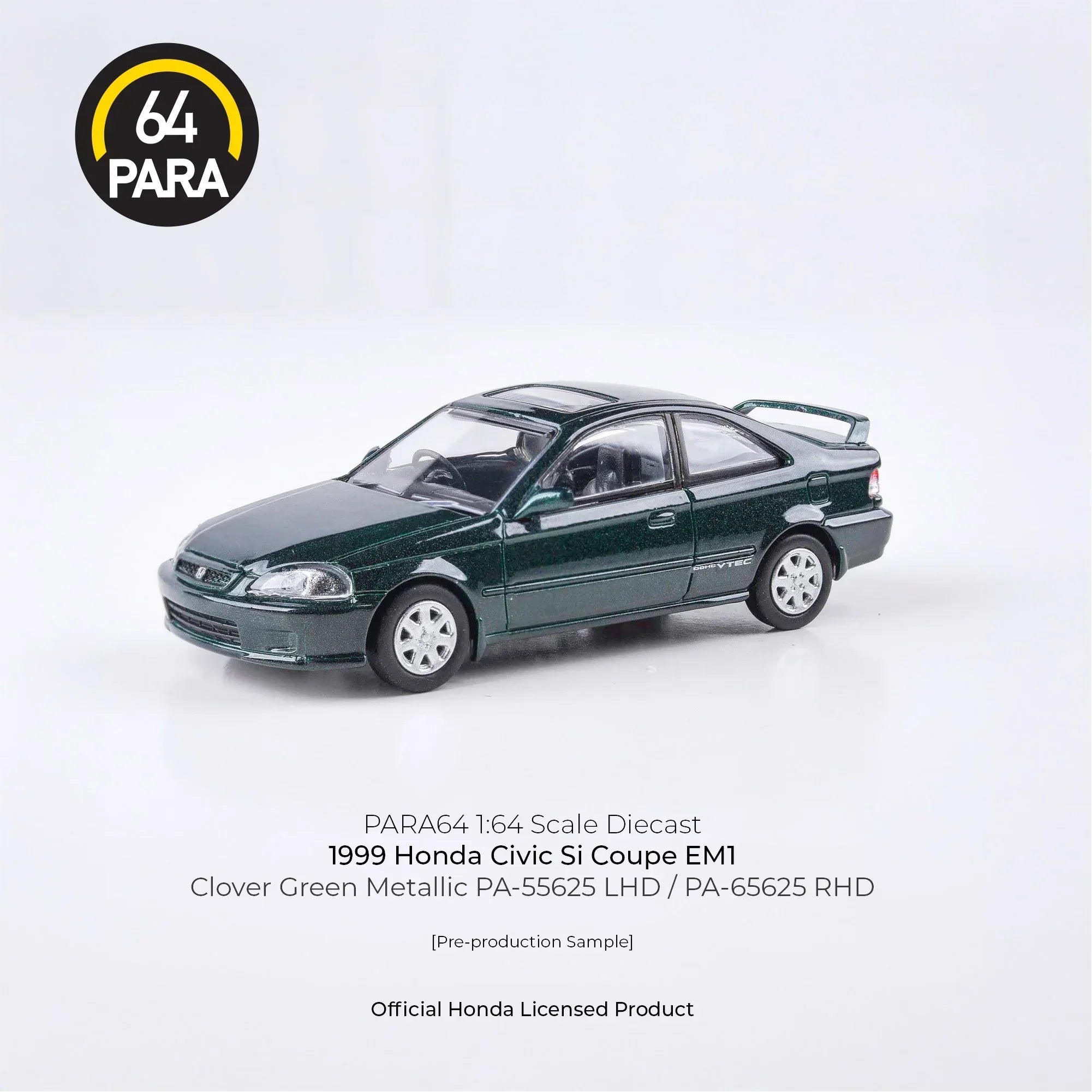 Premium scale diecast model car – Honda Civic Si Coupe EM1 1999, 1:64 Scale (Green) Collectible