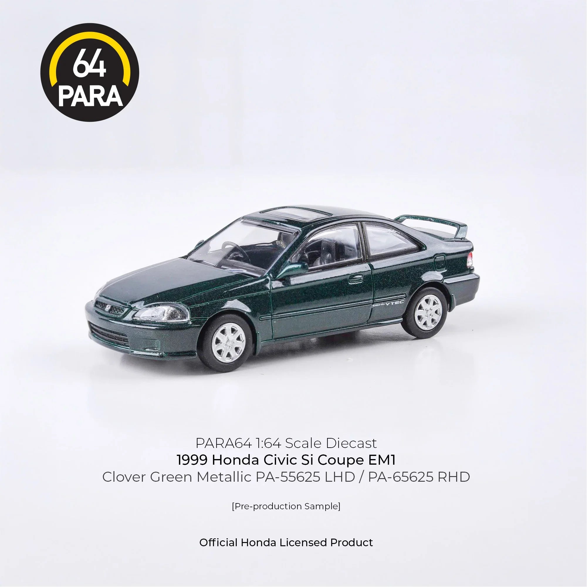 Premium scale diecast model car – Honda Civic Si Coupe EM1 1999, 1:64 Scale (Green) Collectible