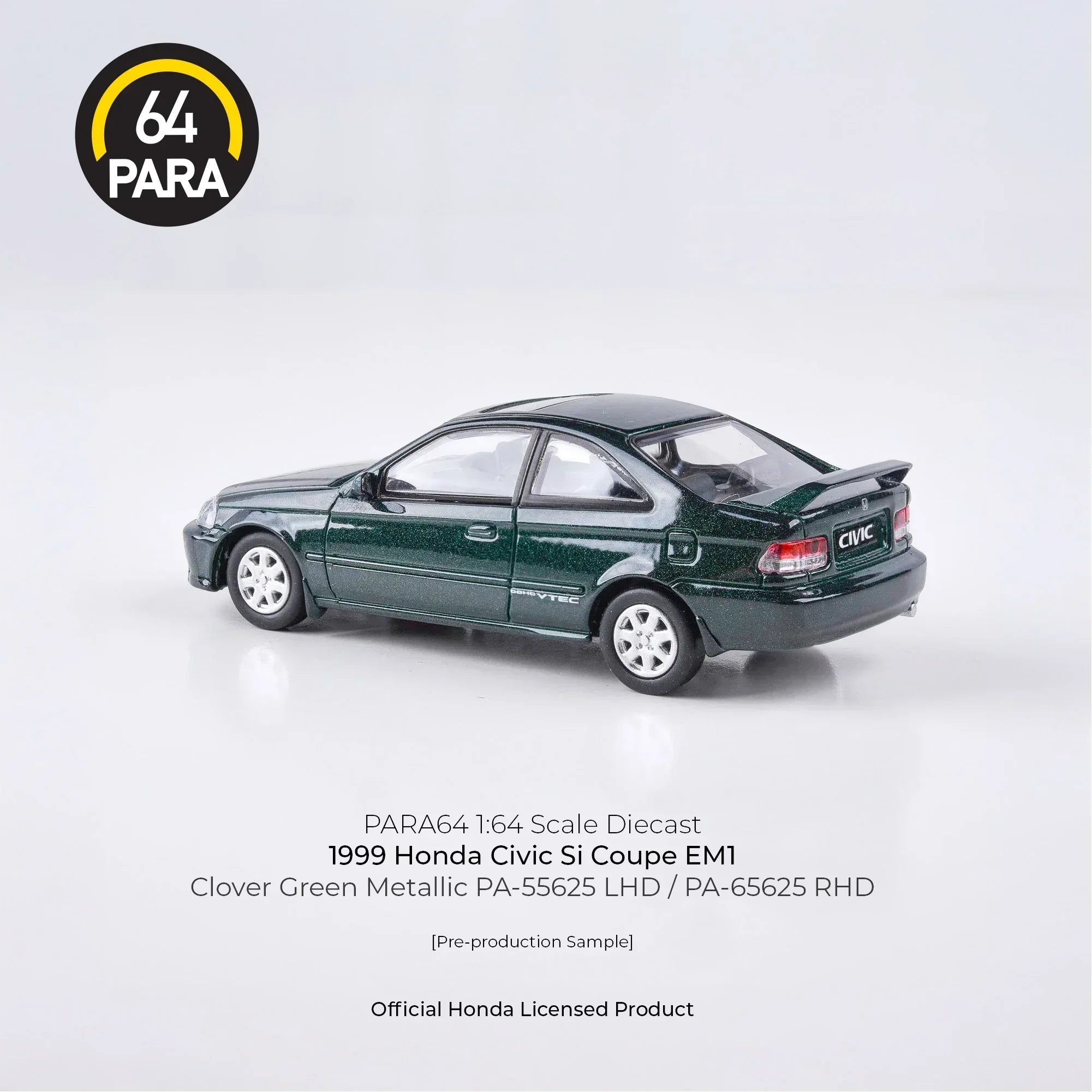 Premium scale diecast model car – Honda Civic Si Coupe EM1 1999, 1:64 Scale (Green) Collectible