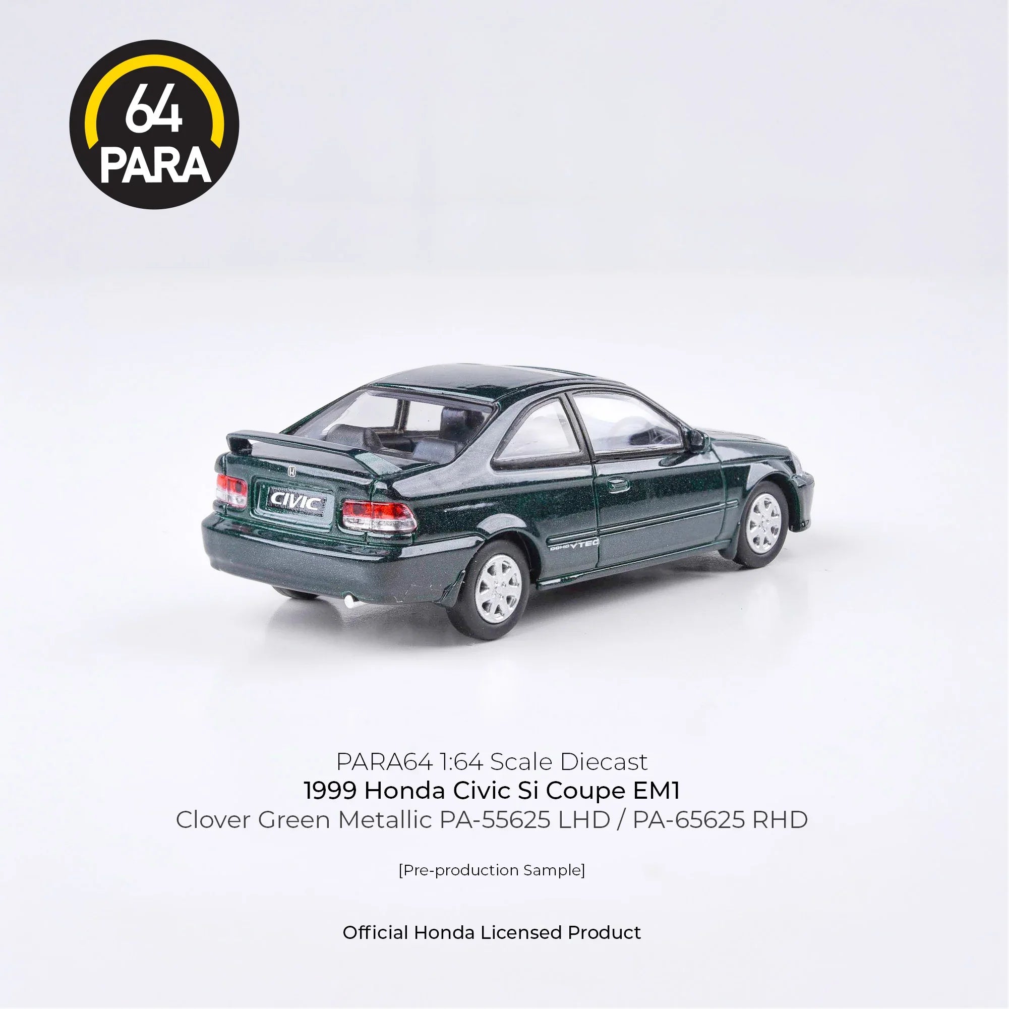 Premium scale diecast model car – Honda Civic Si Coupe EM1 1999, 1:64 Scale (Green) Collectible