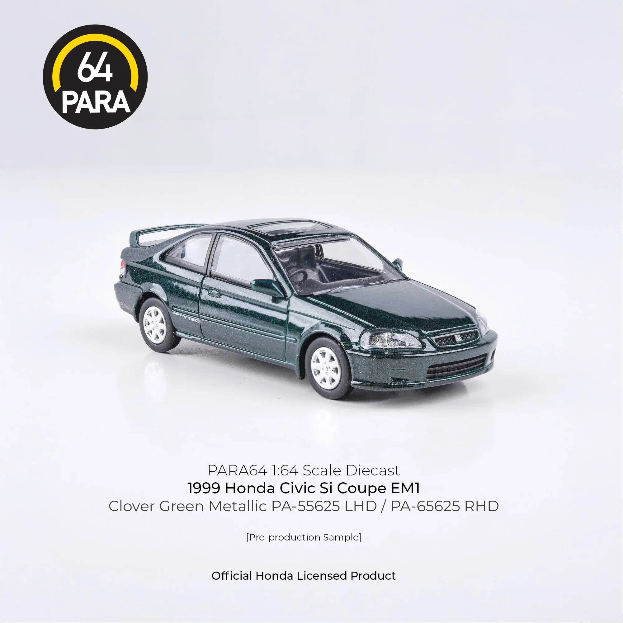 Premium scale diecast model car – Honda Civic Si Coupe EM1 1999, 1:64 Scale (Green) Collectible