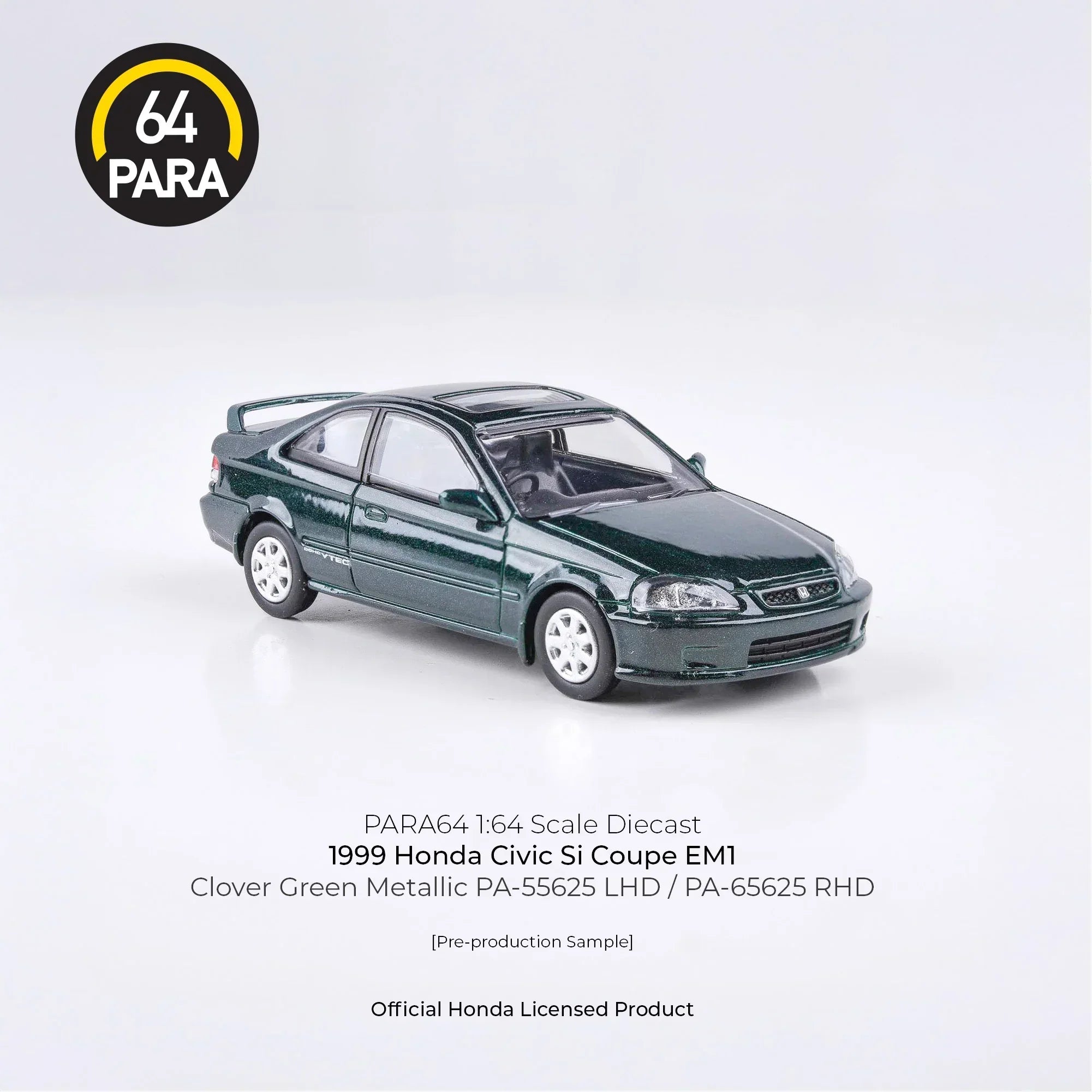Premium scale diecast model car – Honda Civic Si Coupe EM1 1999, 1:64 Scale (Green) Collectible