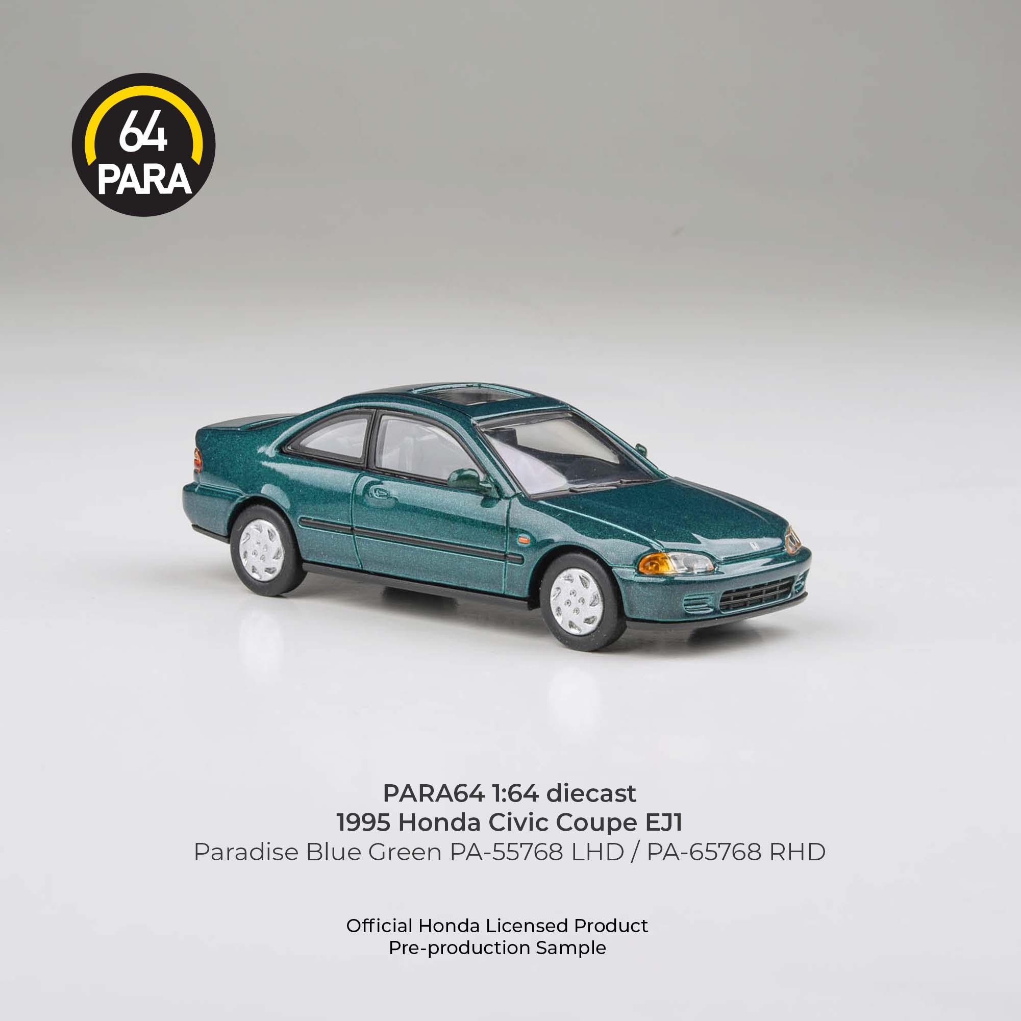 Premium scale diecast model car – Honda Civic Coupe EJ1 Paradise 1995, 1:64 Scale (Blue Green) Collectible