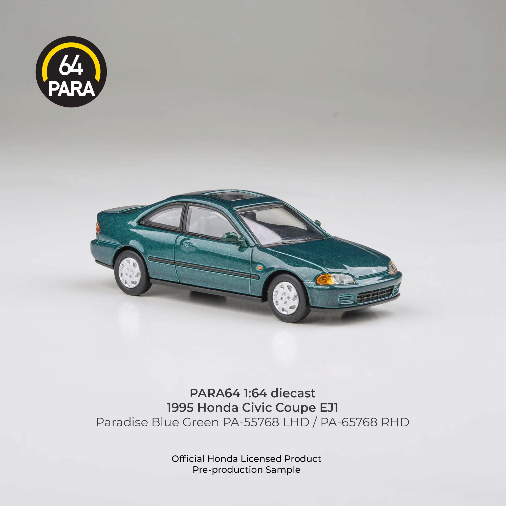 Premium scale diecast model car – Honda Civic Coupe EJ1 Paradise 1995, 1:64 Scale (Blue Green) Collectible