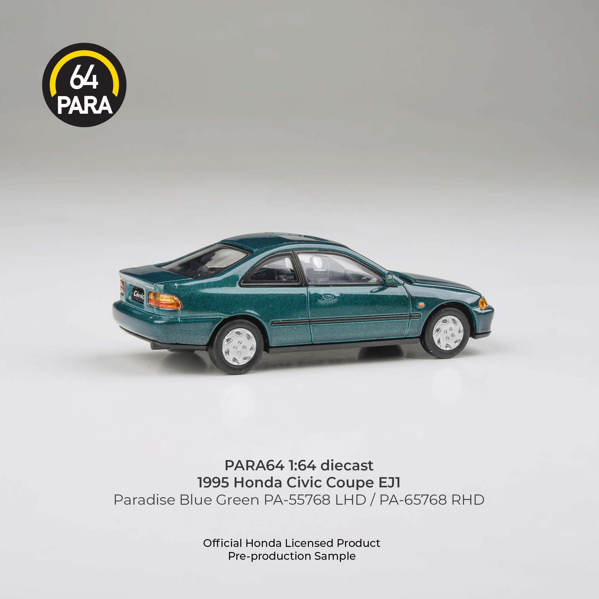 Premium scale diecast model car – Honda Civic Coupe EJ1 Paradise 1995, 1:64 Scale (Blue Green) Collectible