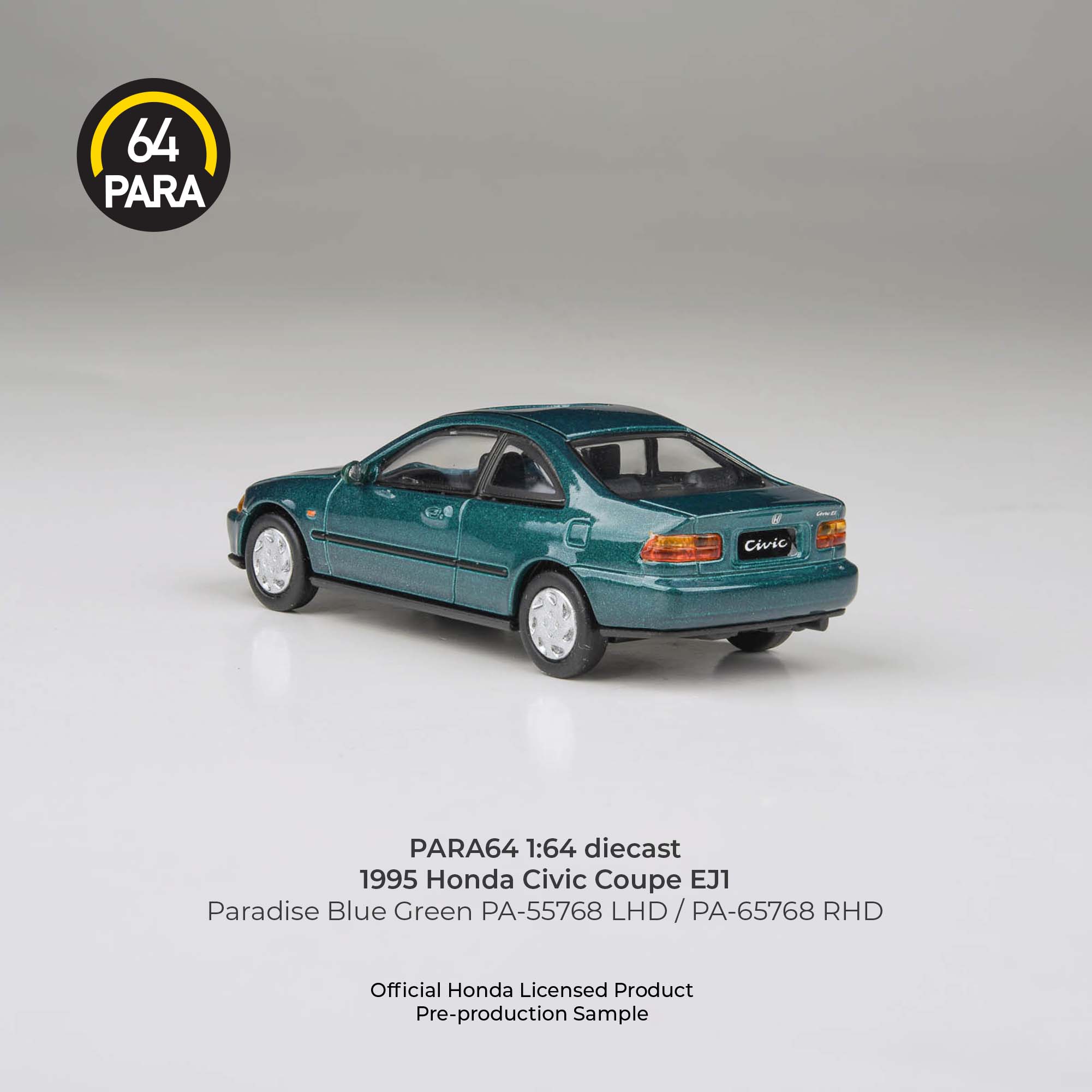 Premium scale diecast model car – Honda Civic Coupe EJ1 Paradise 1995, 1:64 Scale (Blue Green) Collectible