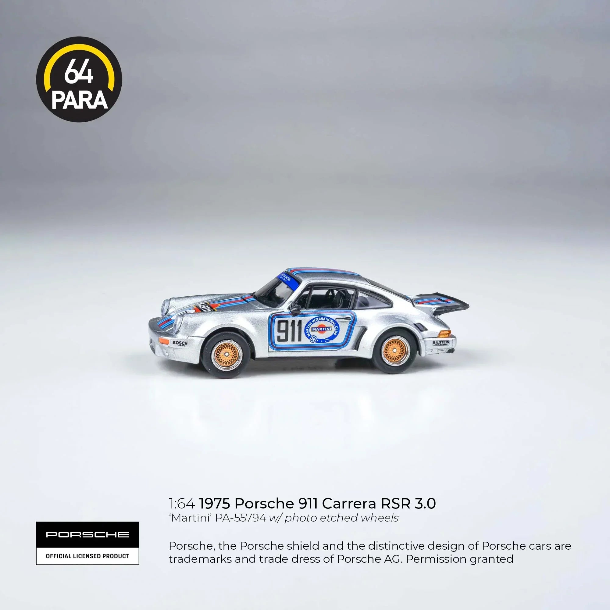 Premium scale diecast model car – Porsche 911 Carrera RSR 3.0 1975, 1:64 Scale (Silver) Collectible