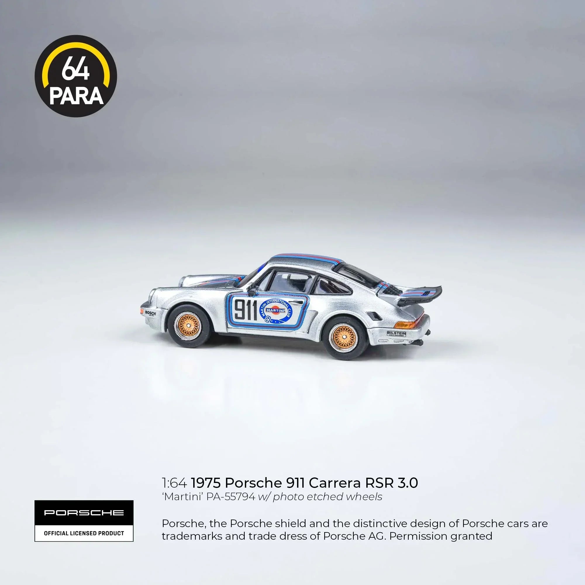 Premium scale diecast model car – Porsche 911 Carrera RSR 3.0 1975, 1:64 Scale (Silver) Collectible