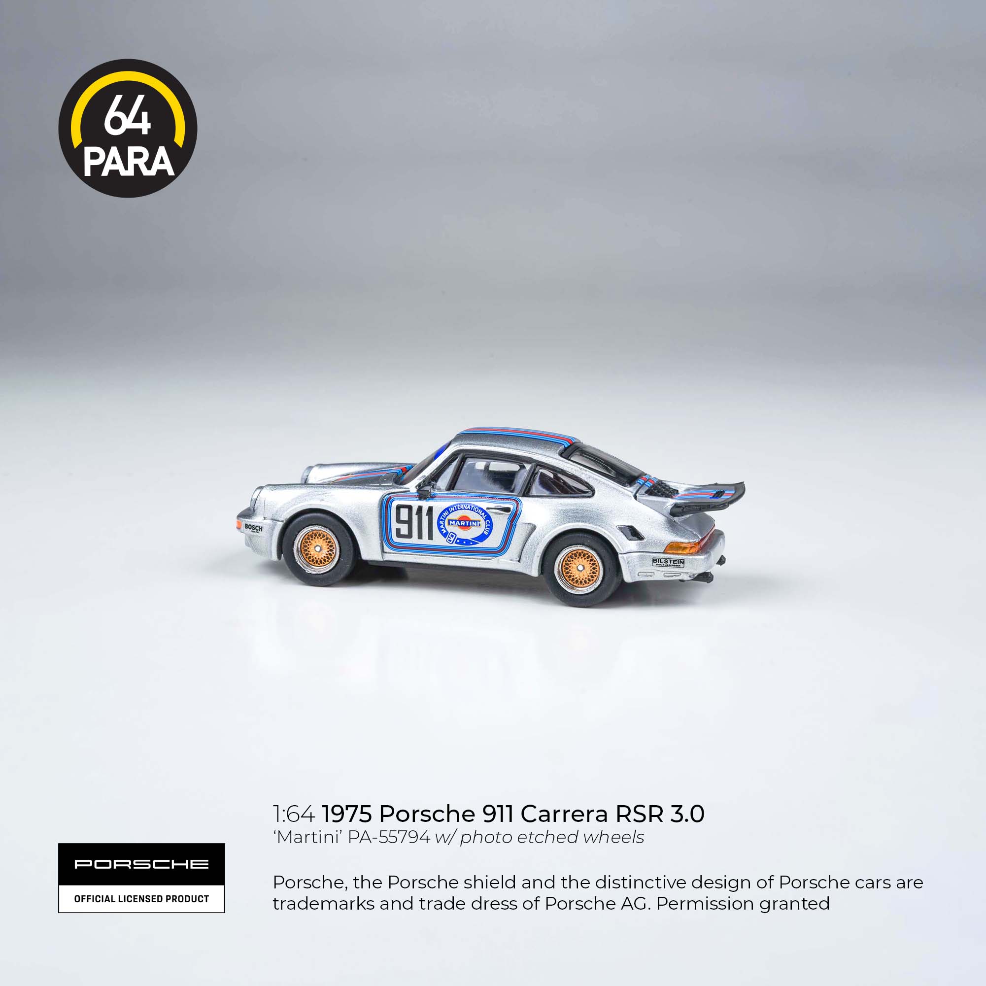 Premium scale diecast model car – Porsche 911 Carrera RSR 3.0 1975, 1:64 Scale (Silver) Collectible