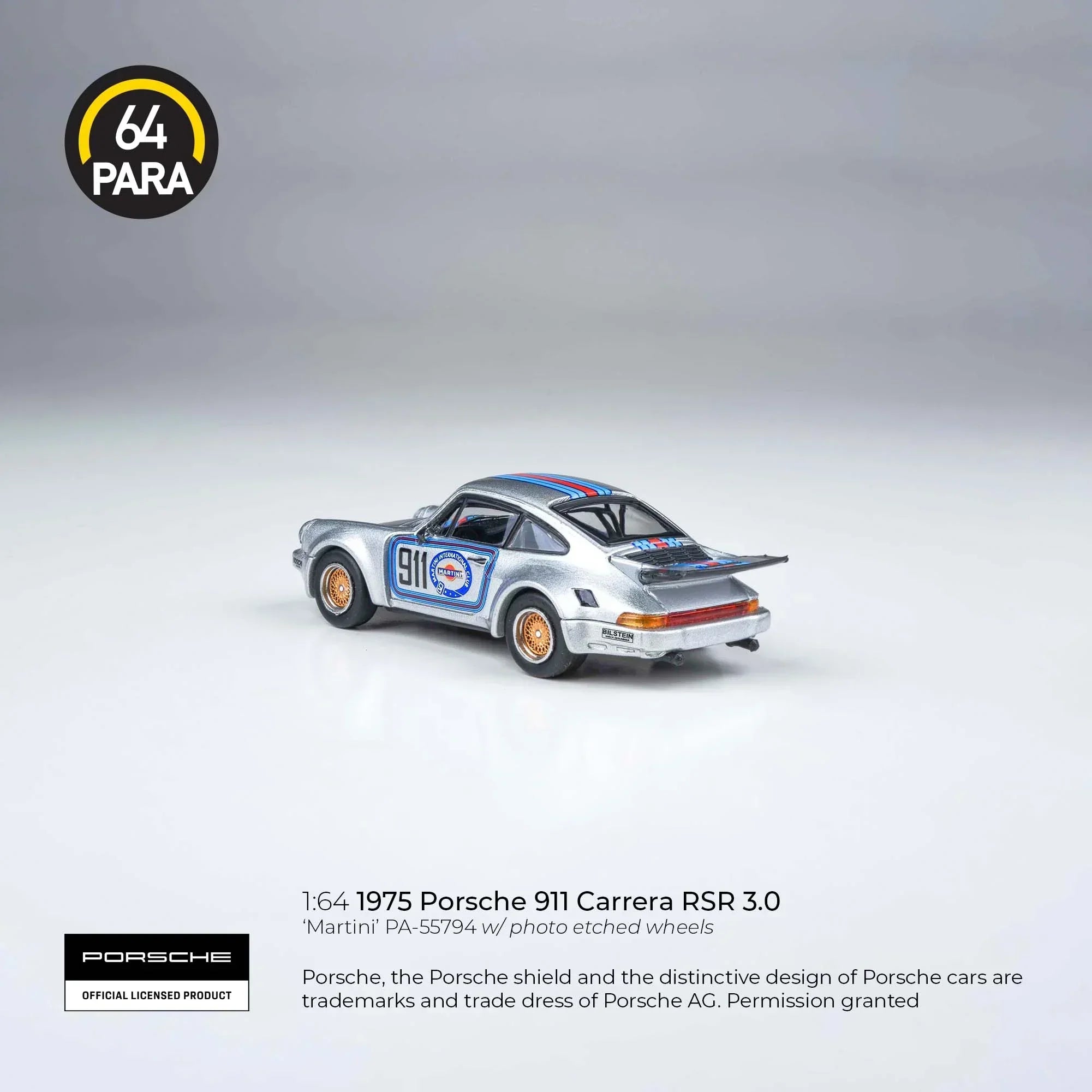 Premium scale diecast model car – Porsche 911 Carrera RSR 3.0 1975, 1:64 Scale (Silver) Collectible