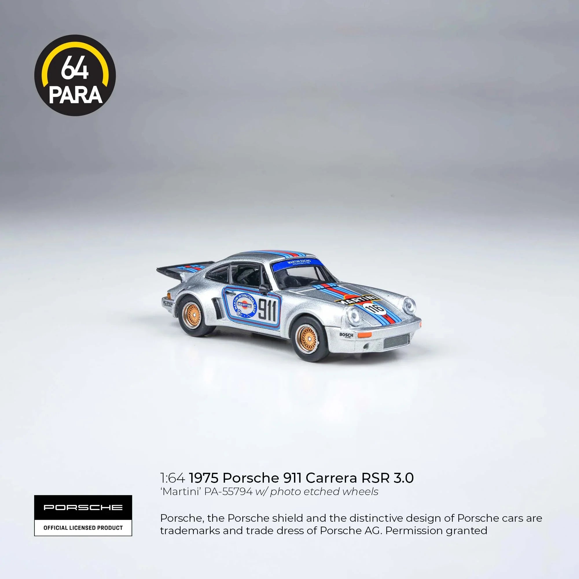 Premium scale diecast model car – Porsche 911 Carrera RSR 3.0 1975, 1:64 Scale (Silver) Collectible