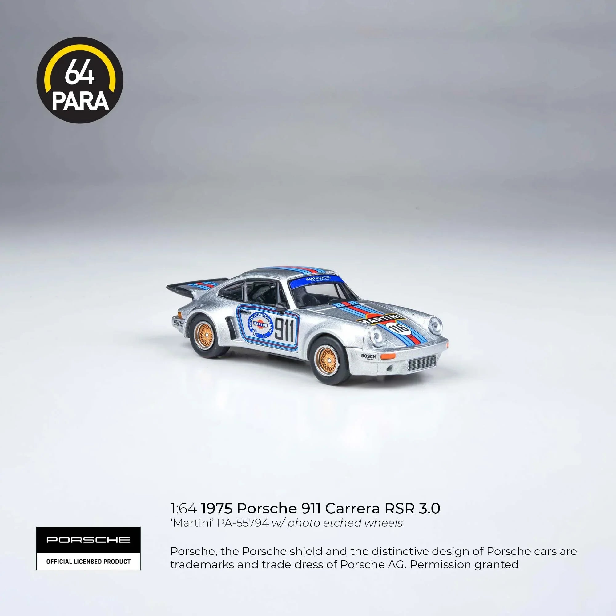 Premium scale diecast model car – Porsche 911 Carrera RSR 3.0 1975, 1:64 Scale (Silver) Collectible