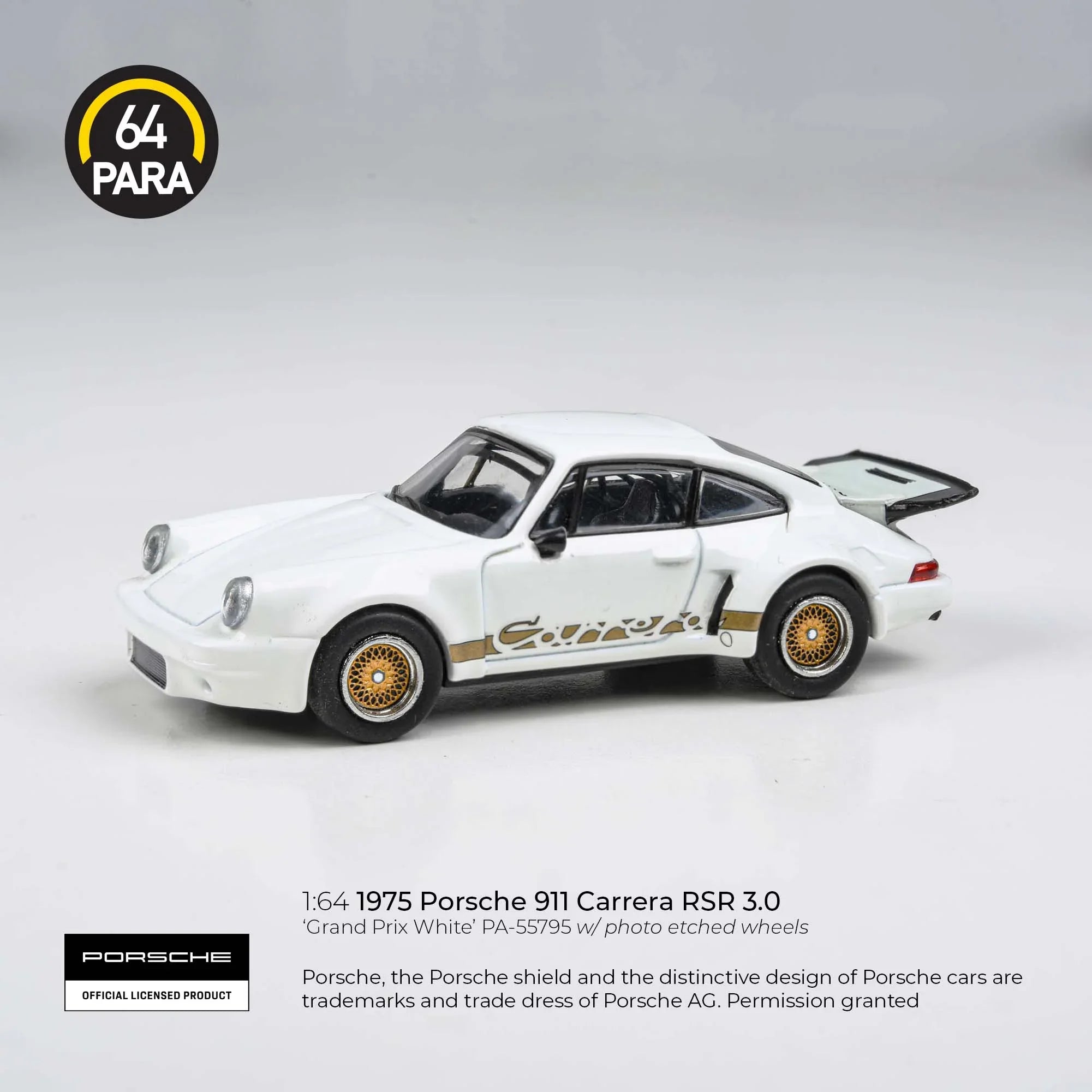 Premium scale diecast model car – Porsche 911 Carrera RSR 3.0 Grand Prix, 1:64 Scale (White) Collectible