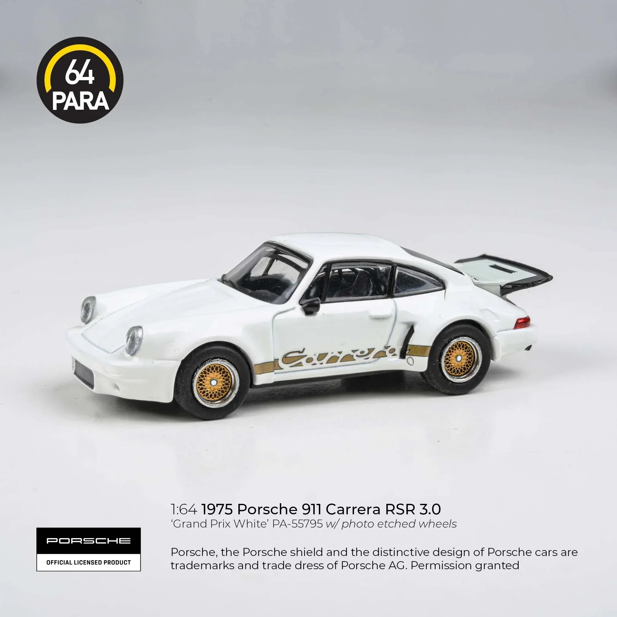 Premium scale diecast model car – Porsche 911 Carrera RSR 3.0 Grand Prix, 1:64 Scale (White) Collectible
