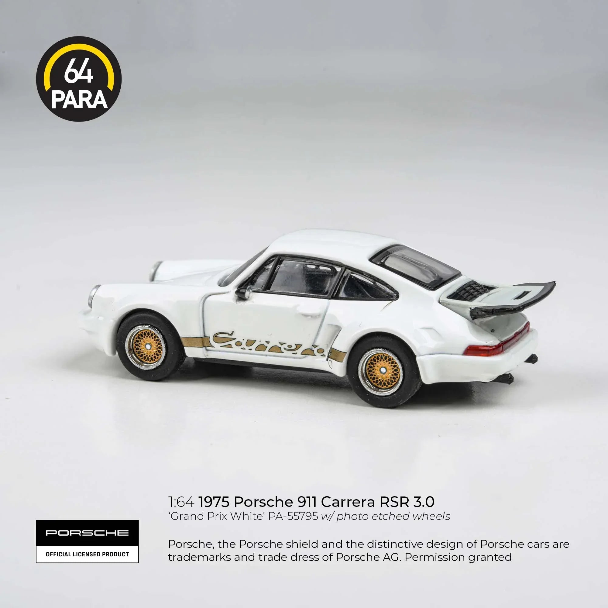 Premium scale diecast model car – Porsche 911 Carrera RSR 3.0 Grand Prix, 1:64 Scale (White) Collectible