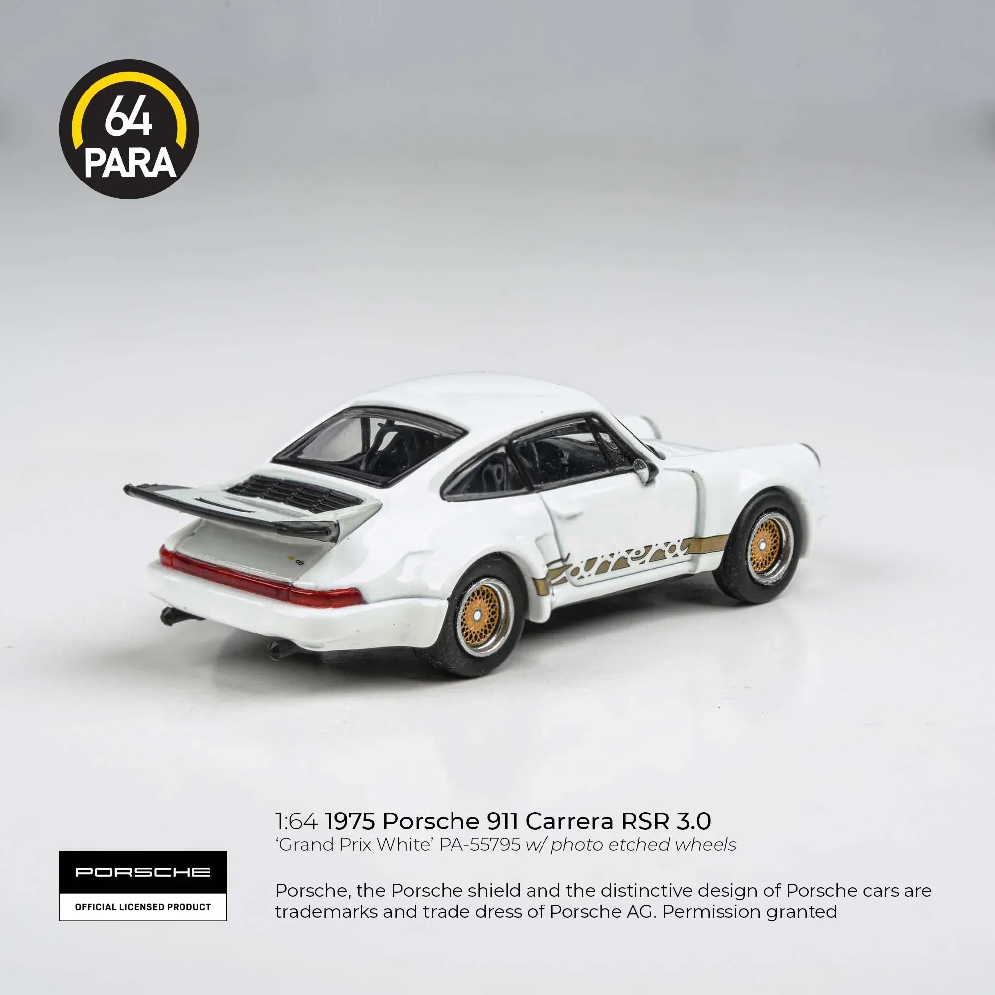 Premium scale diecast model car – Porsche 911 Carrera RSR 3.0 Grand Prix, 1:64 Scale (White) Collectible