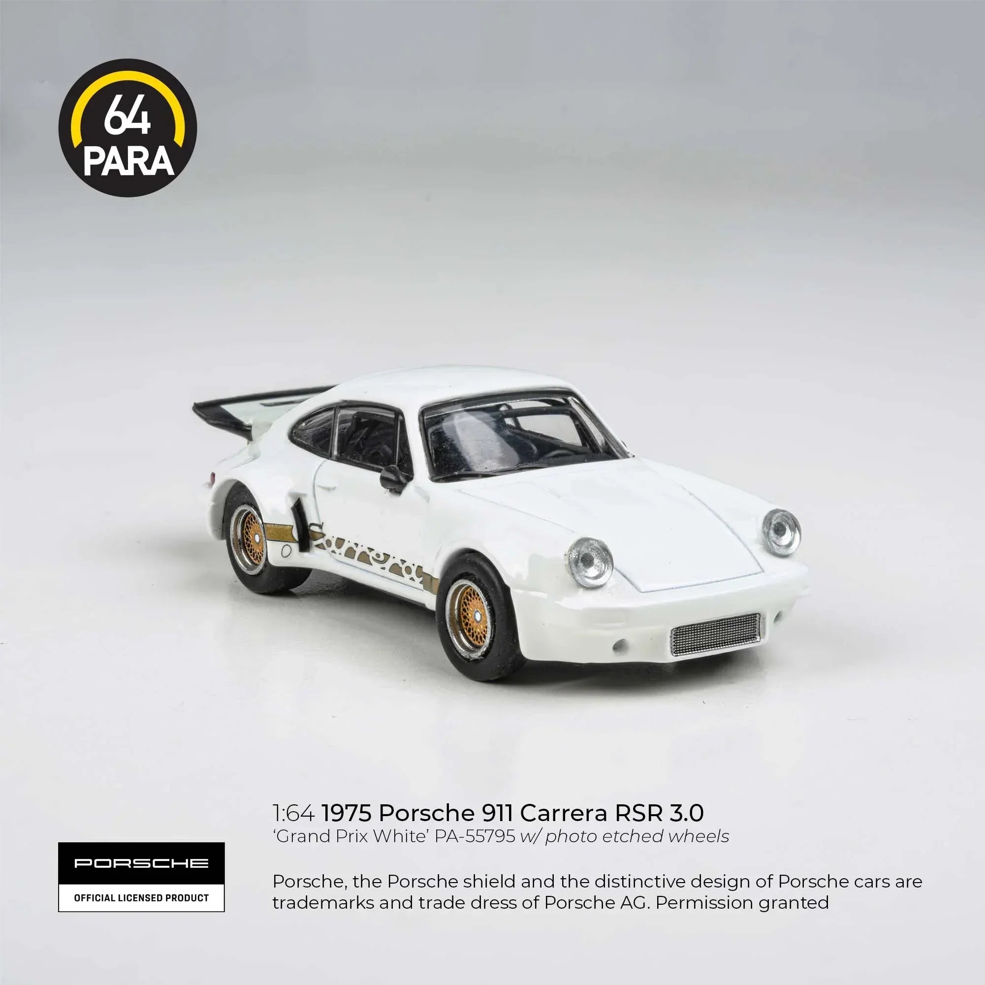 Premium scale diecast model car – Porsche 911 Carrera RSR 3.0 Grand Prix, 1:64 Scale (White) Collectible