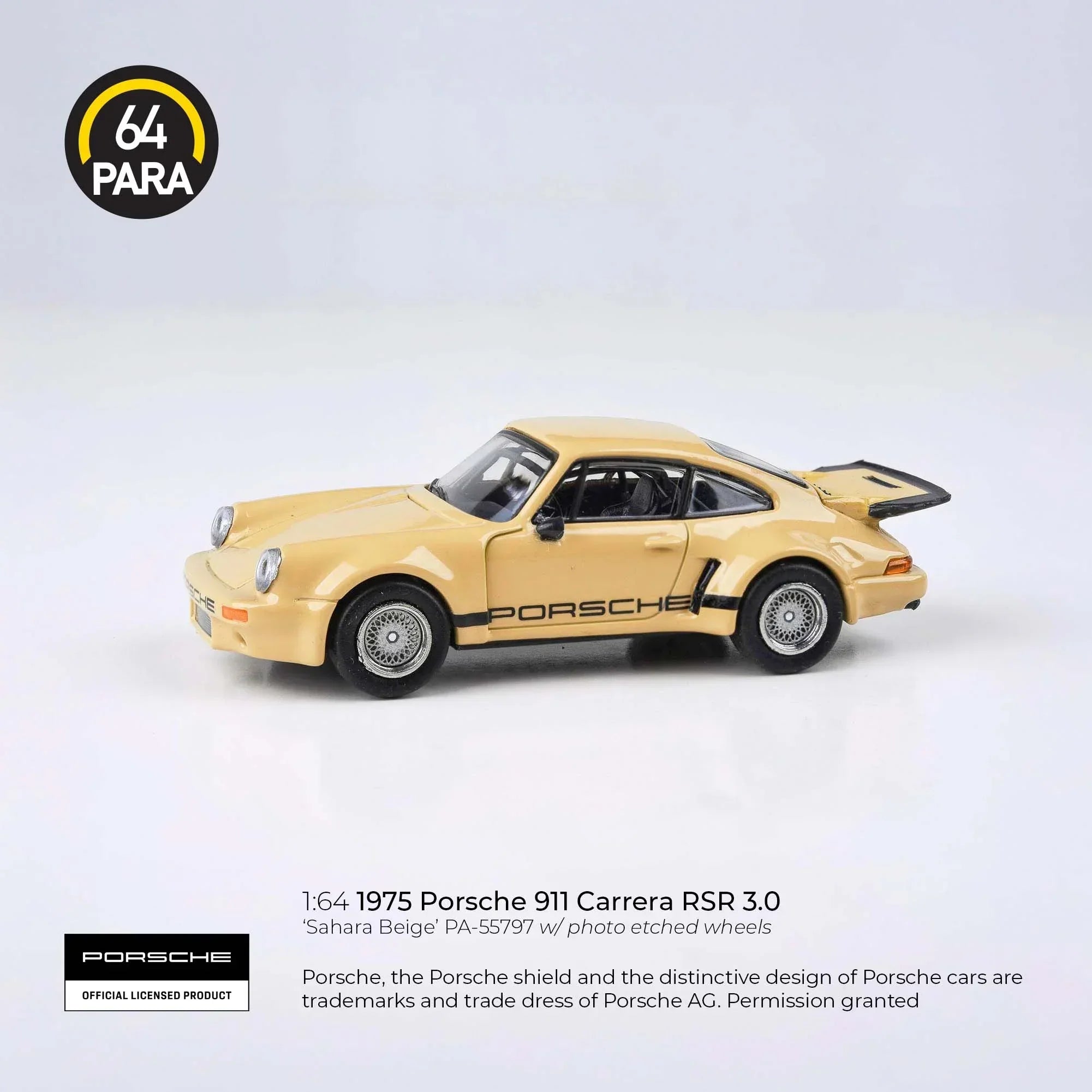 Premium scale diecast model car – Porsche 911 Carrera RSR 3.0 1975, 1:64 Scale (Beige) Collectible