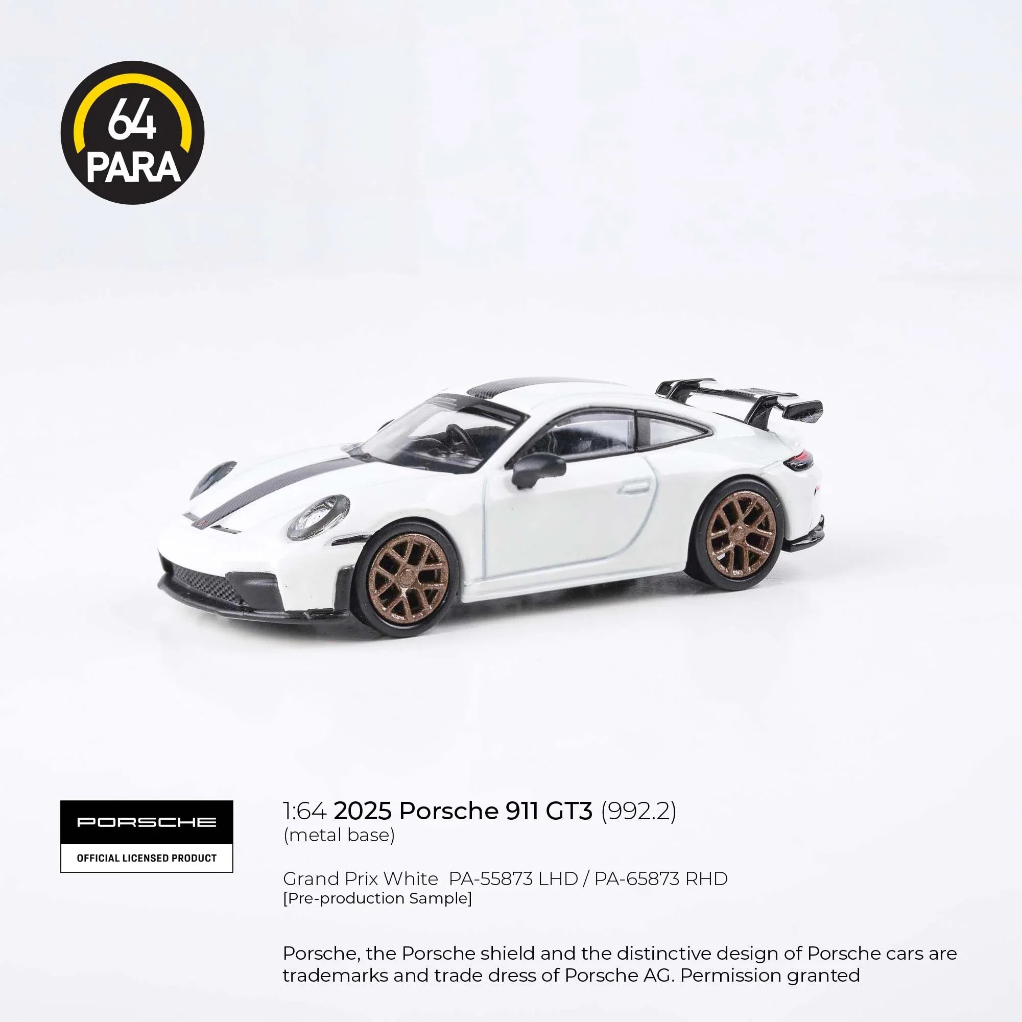 Premium scale diecast model car – Porsche 911 GT3 (992.2) 2025, 1:64 Scale (White) Collectible