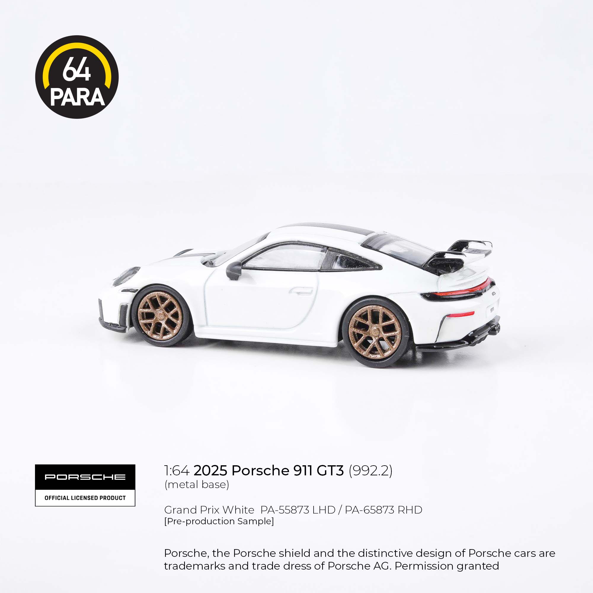 Premium scale diecast model car – Porsche 911 GT3 (992.2) 2025, 1:64 Scale (White) Collectible