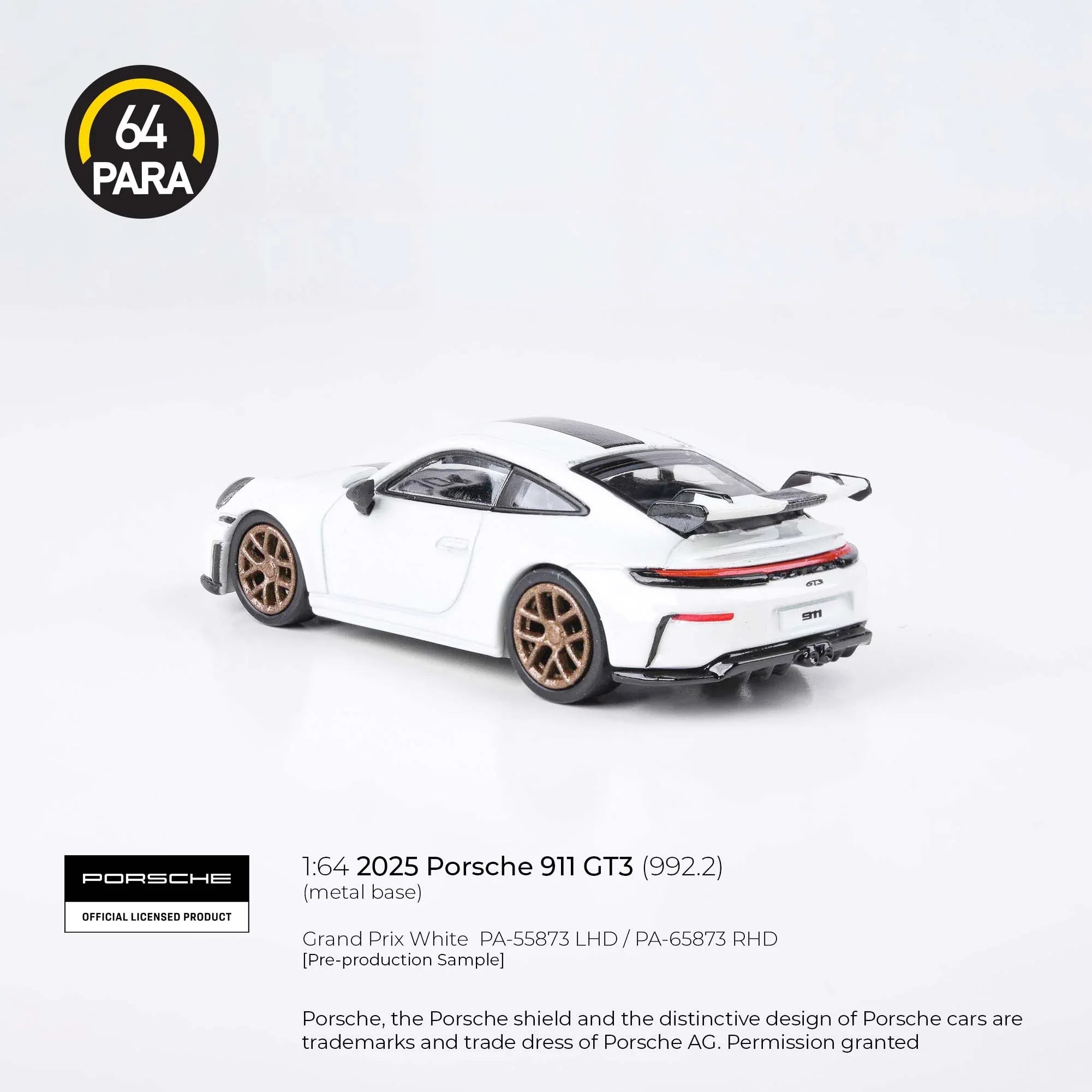 Premium scale diecast model car – Porsche 911 GT3 (992.2) 2025, 1:64 Scale (White) Collectible