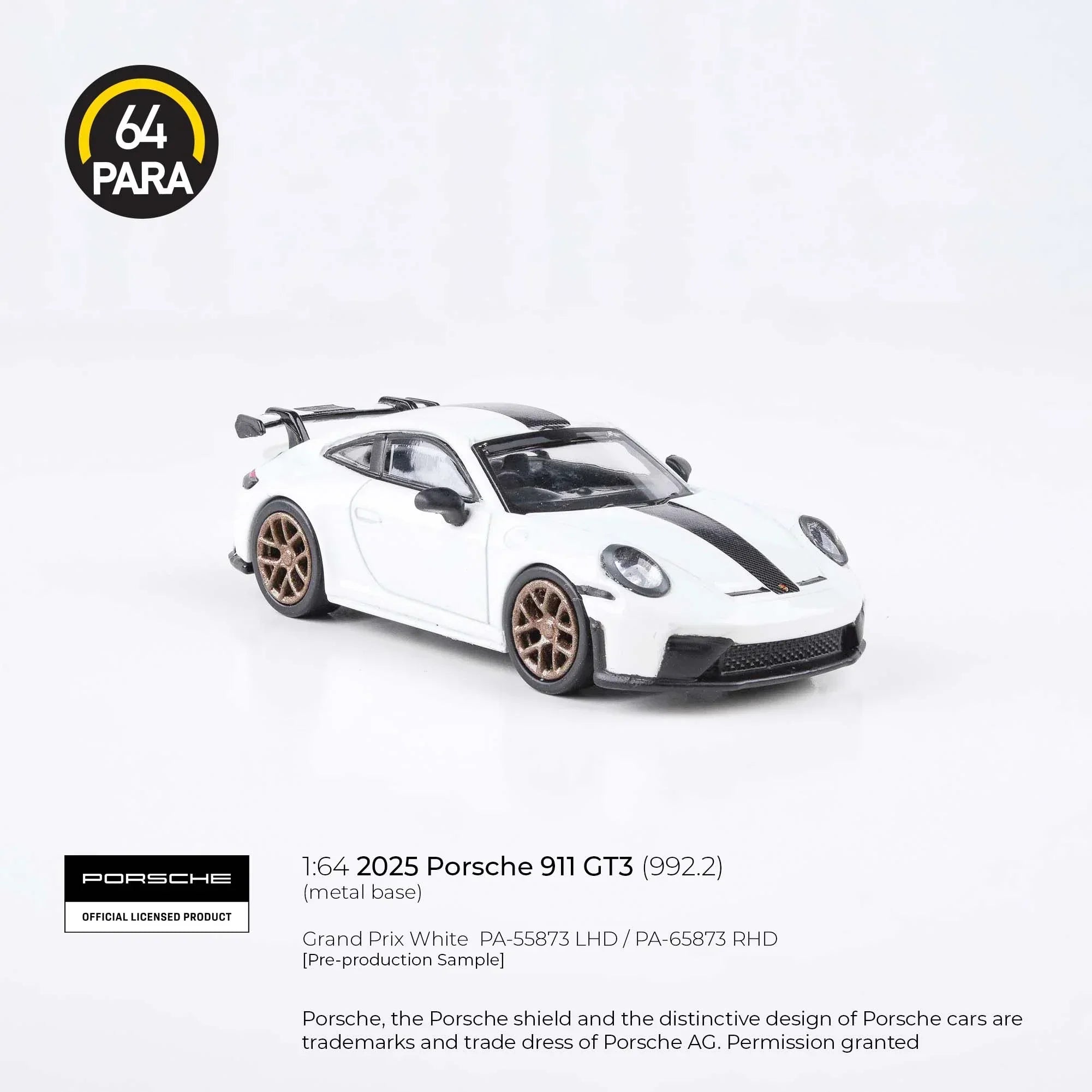 Premium scale diecast model car – Porsche 911 GT3 (992.2) 2025, 1:64 Scale (White) Collectible