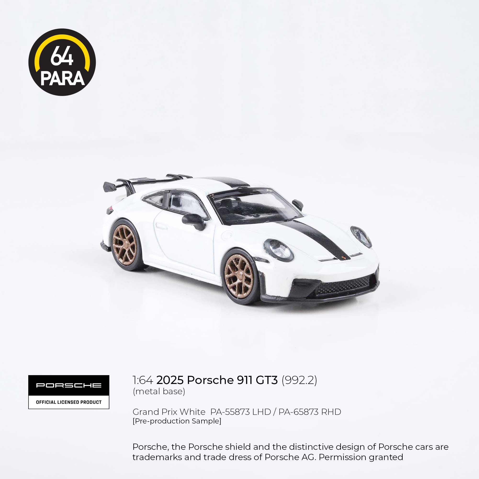 Premium scale diecast model car – Porsche 911 GT3 (992.2) 2025, 1:64 Scale (White) Collectible